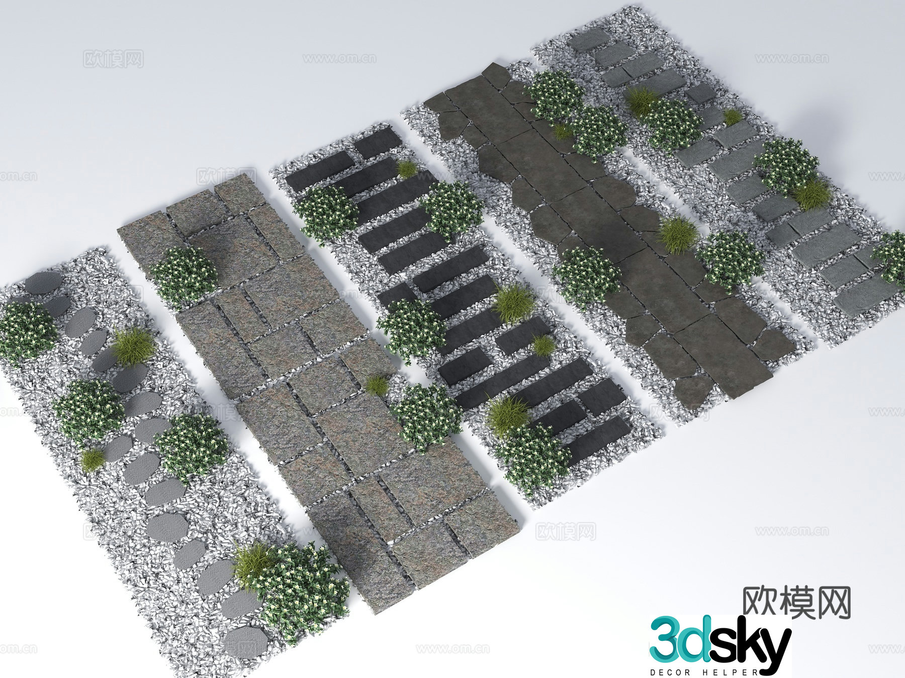 Modern Tingbu old slate tourist trail gravel block landscape garden road 3D model
