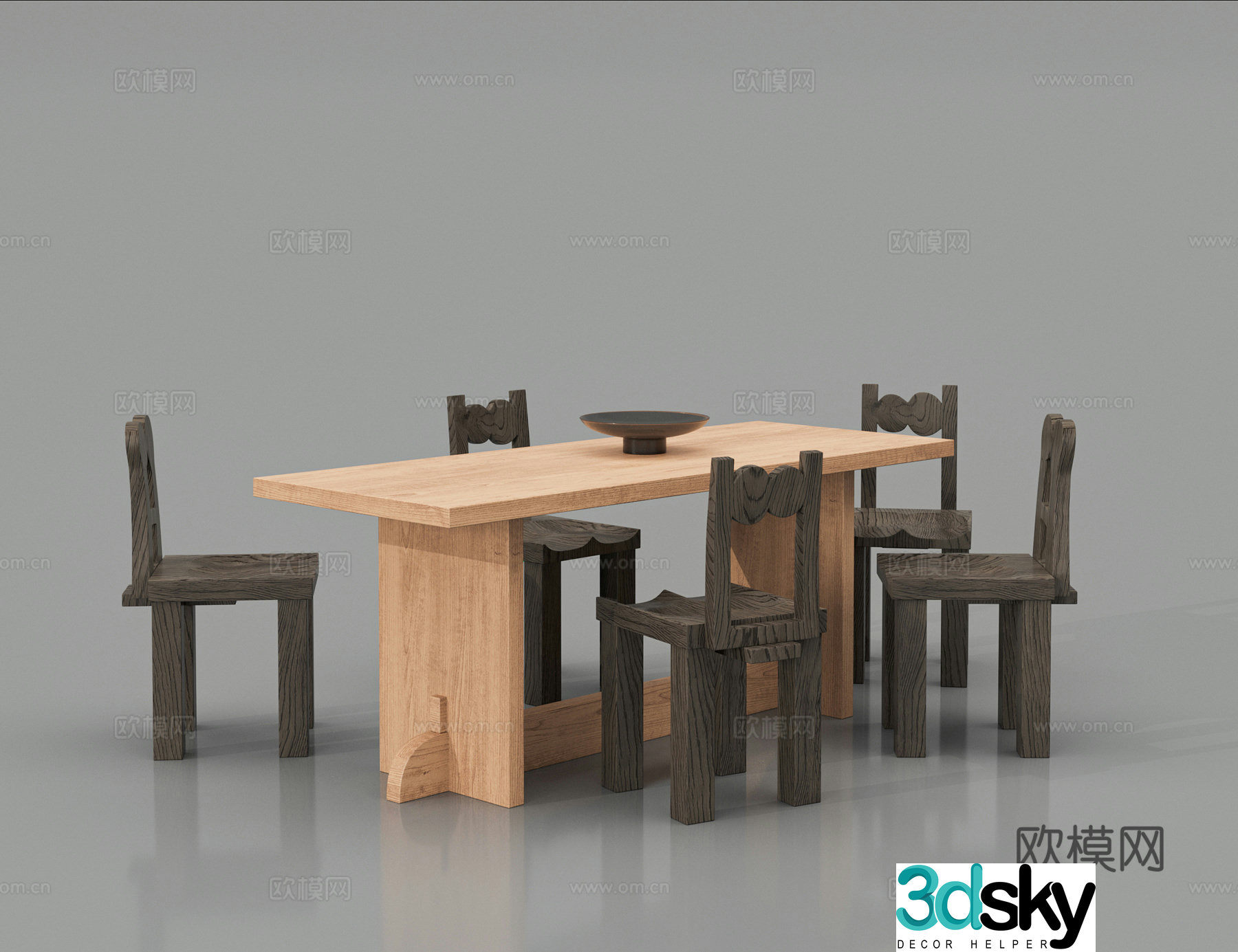 Medieval style dining table and chairs 3d model