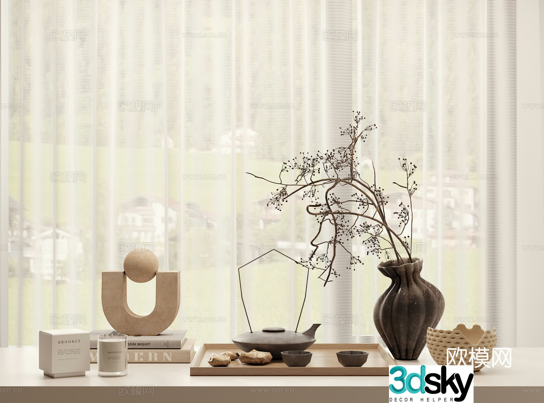 Wabi-sabi tableware vase books 3d model