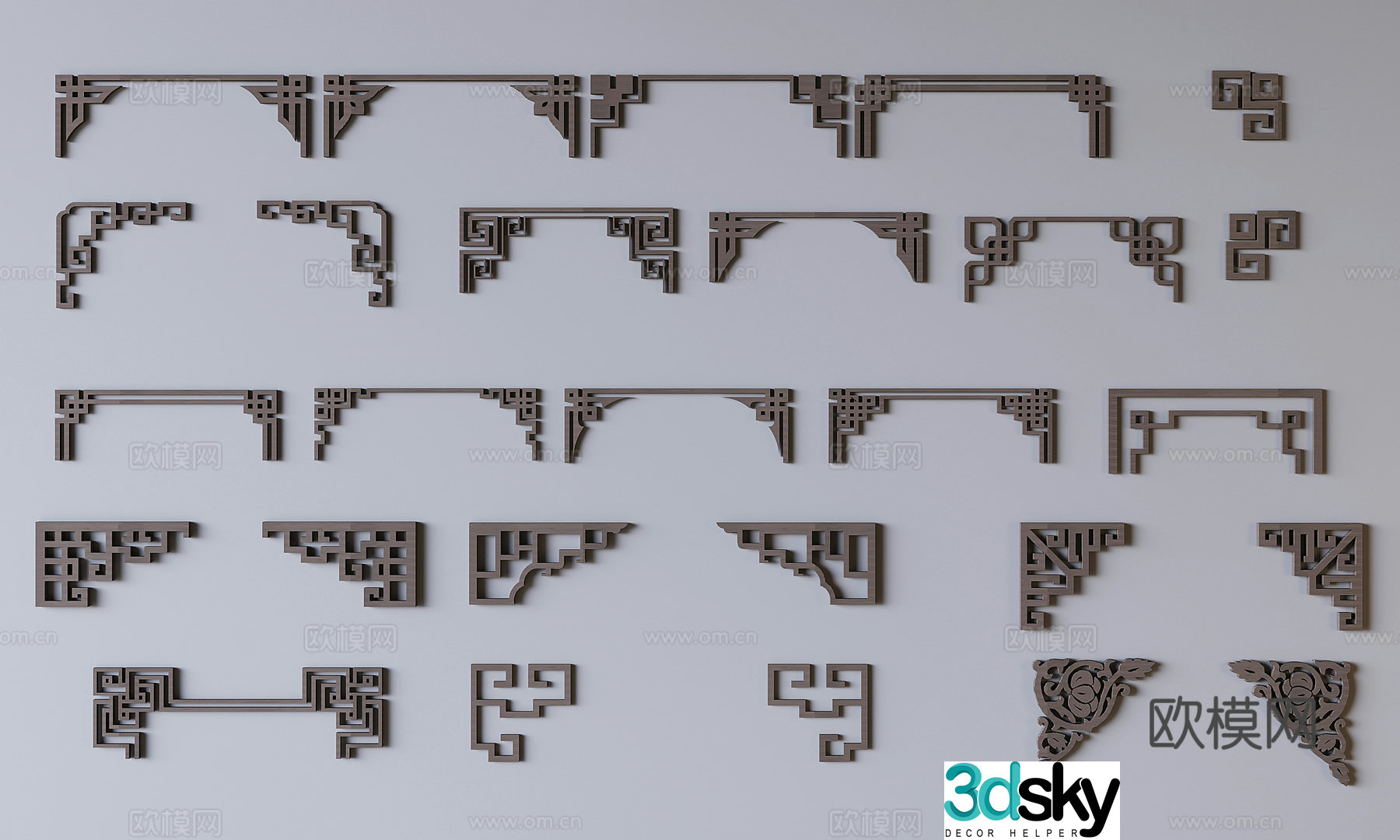 New Chinese style carved lattice carved lines corner flower 3D model