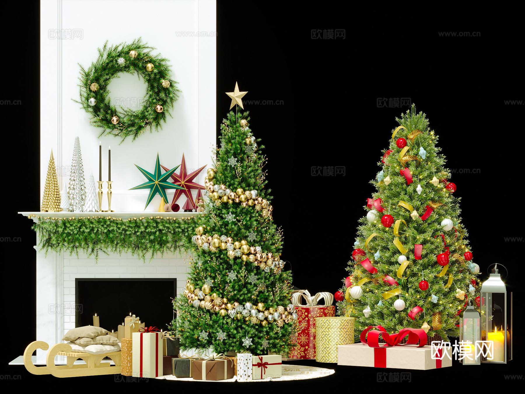 Christmas tree ornaments holiday gift boxes Christmas tree display 3D model