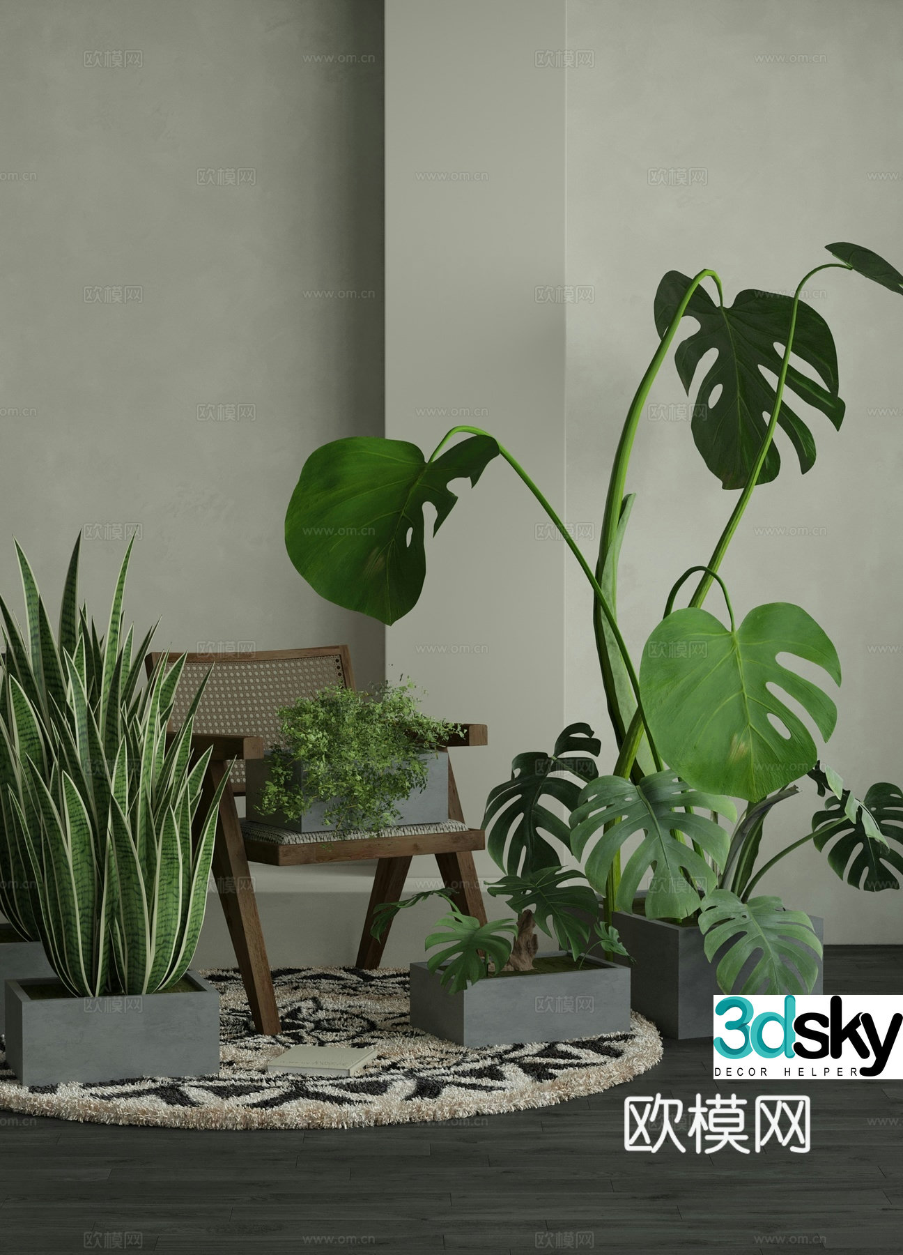 plant pot bonsai monstera 3d model