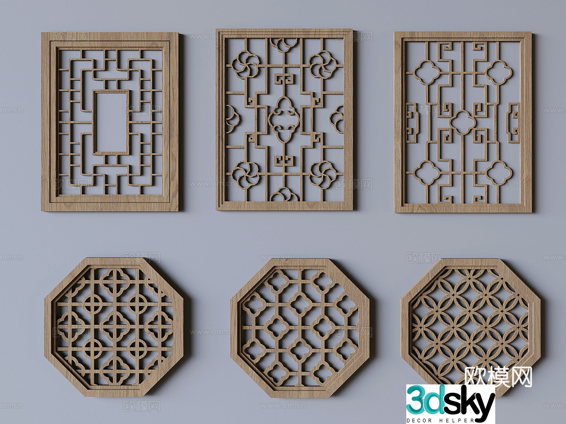 Chinese solid wood openwork window hollow window lattice window 3D model