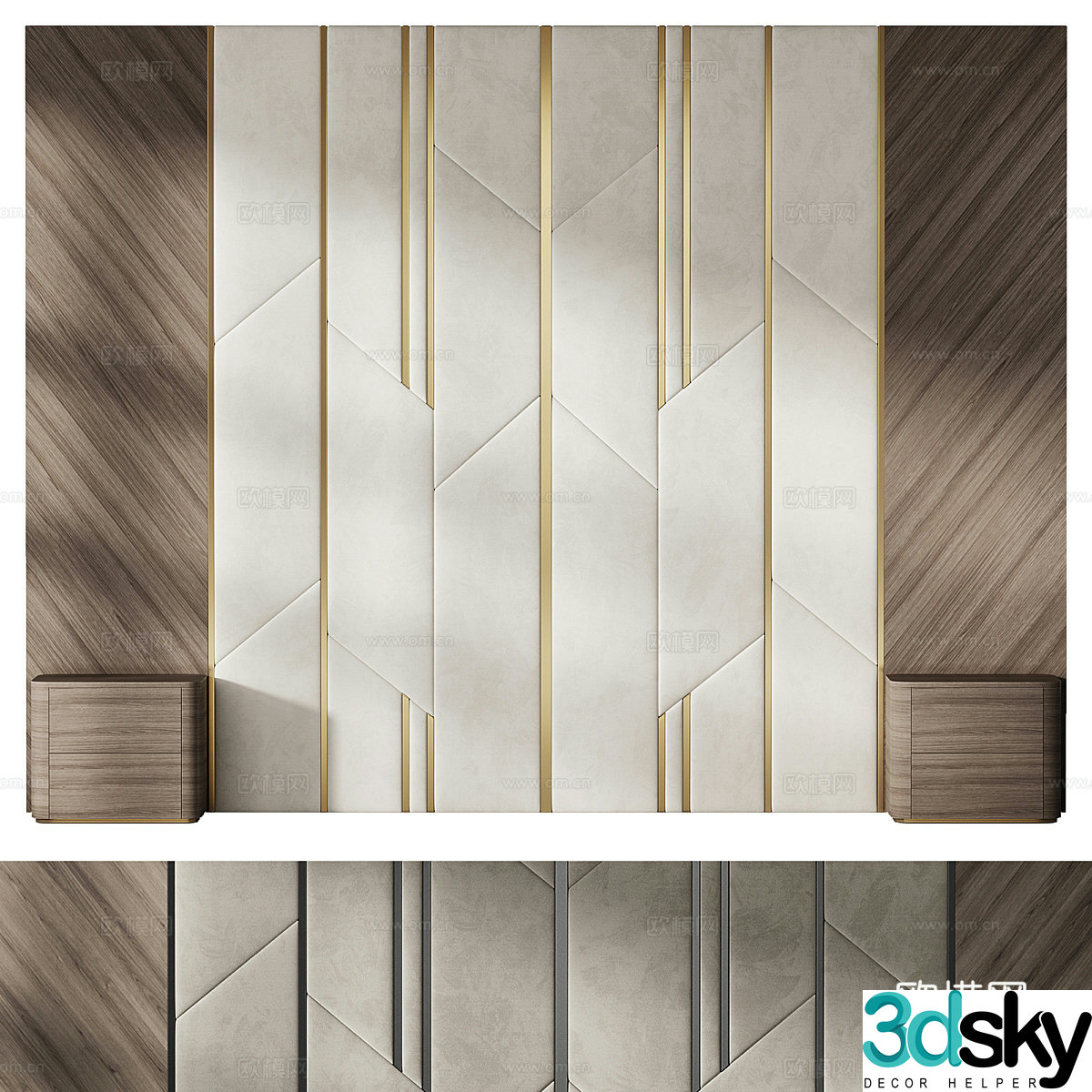 New Chinese style bedside background wall 3D model
