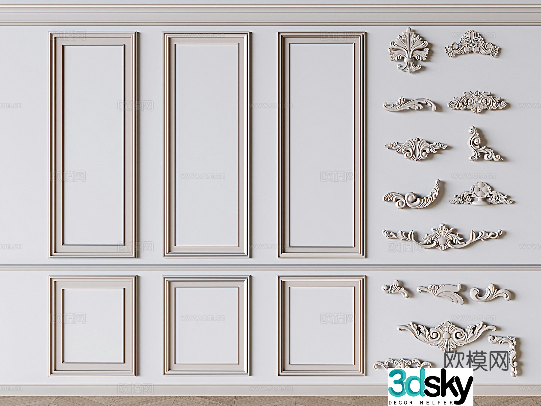 French plaster line components plaster carved lines 3D model