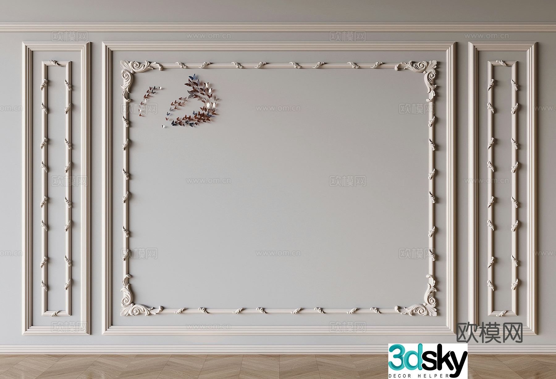 French plaster lines carved lines wainscoting 3D model