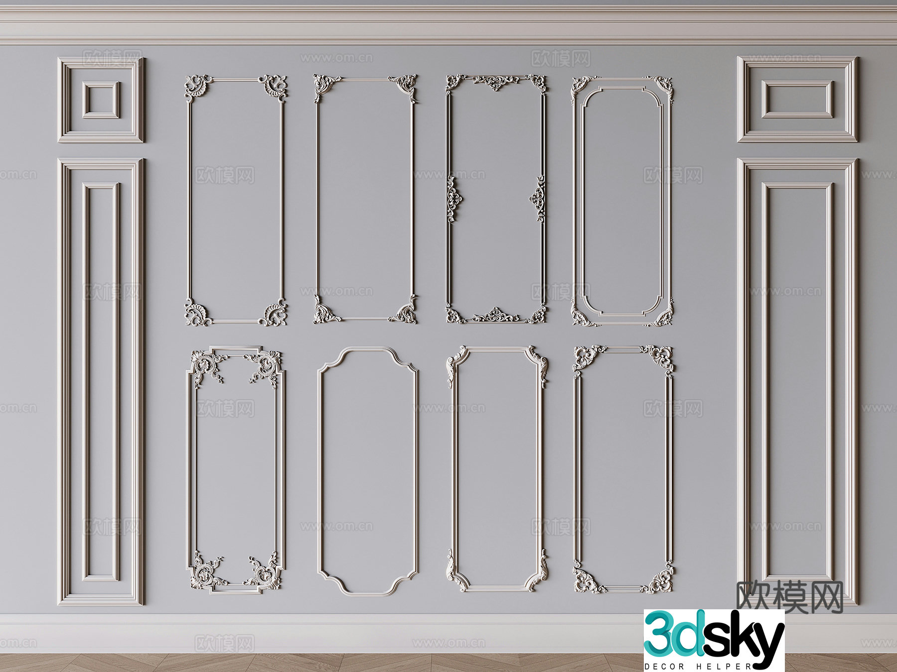 French plaster moldings wainscoting carved moldings 3D model