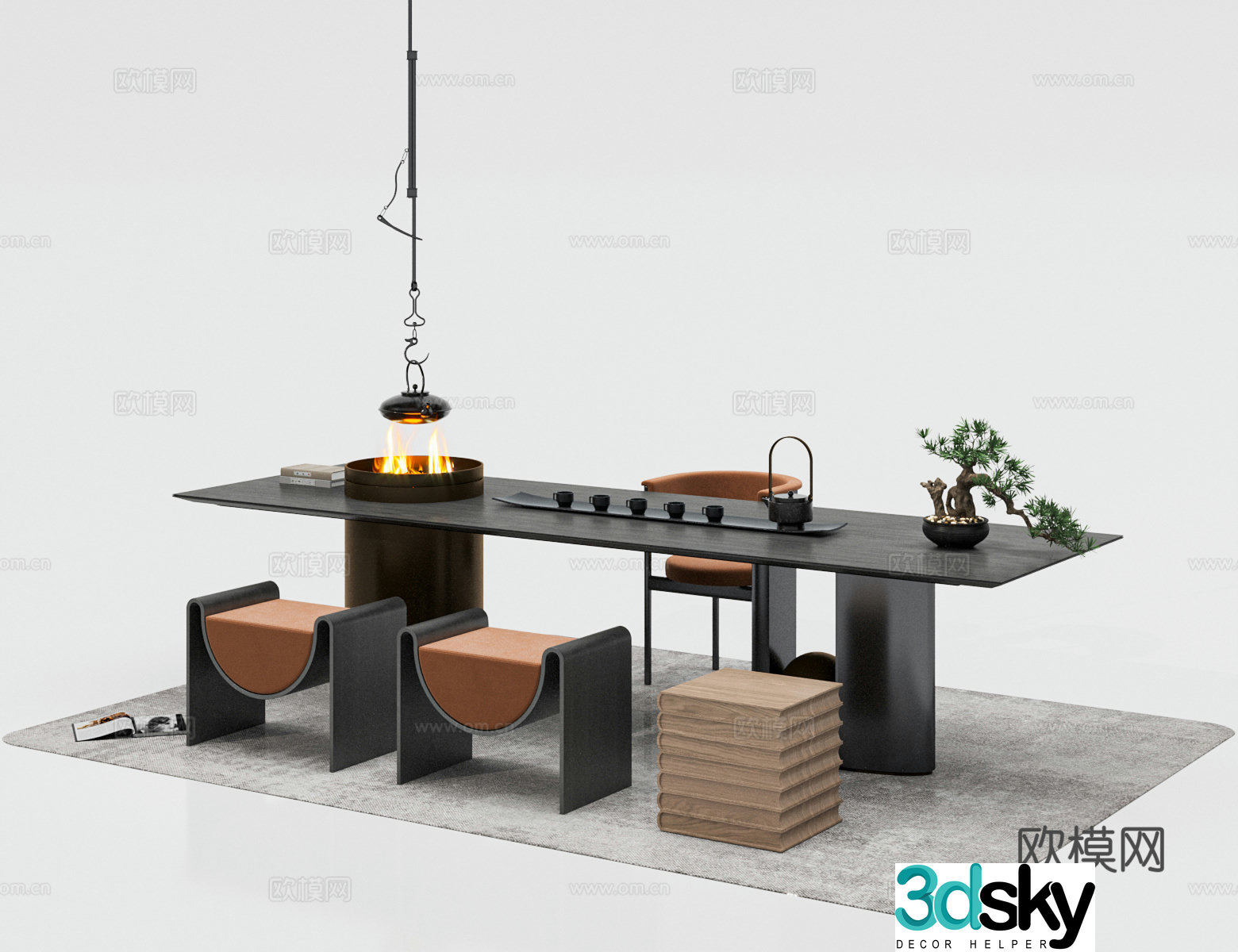 New Chinese tea table and chairs 3d model