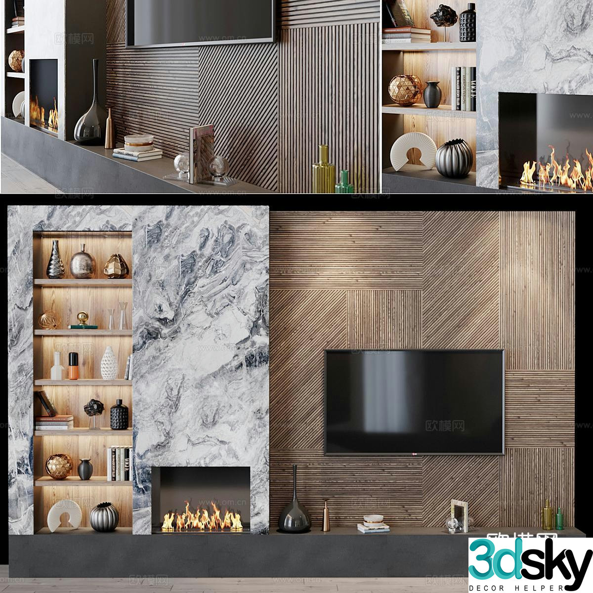 Modern TV background wall 3d model