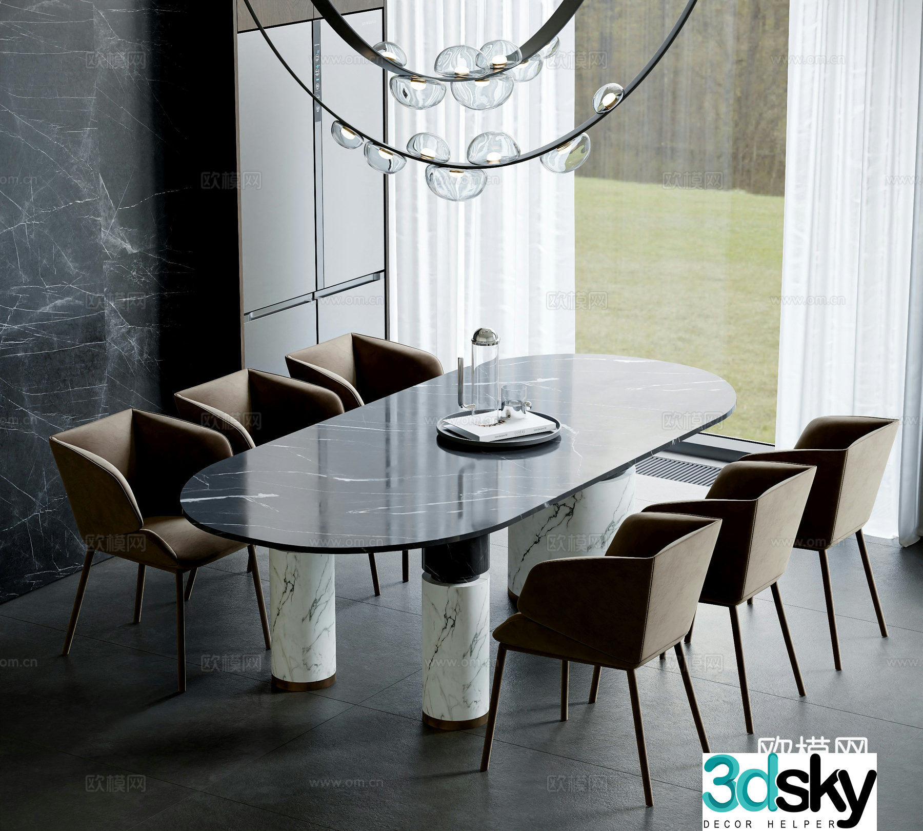Italian marble dining table and chairs 3d model