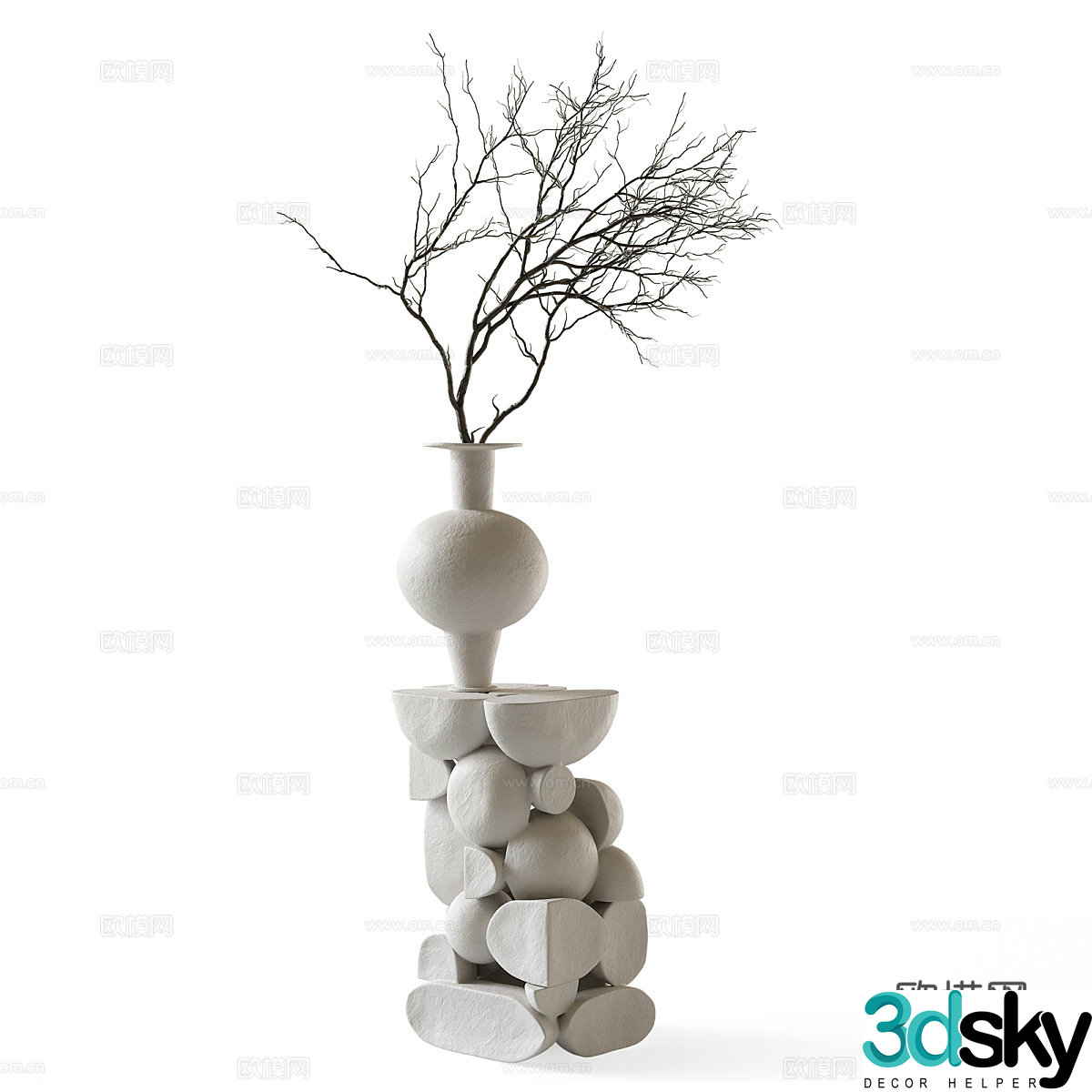wabi-sabi vase floral arrangement flower arrangement 3d model