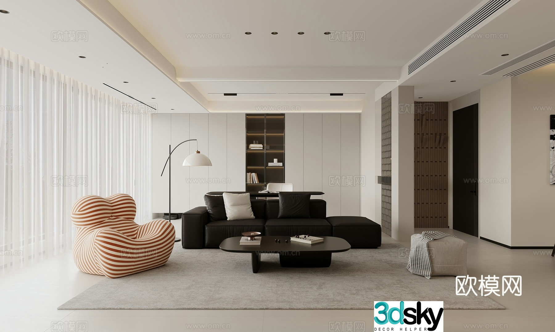 Modern living room without main light living room 3d model