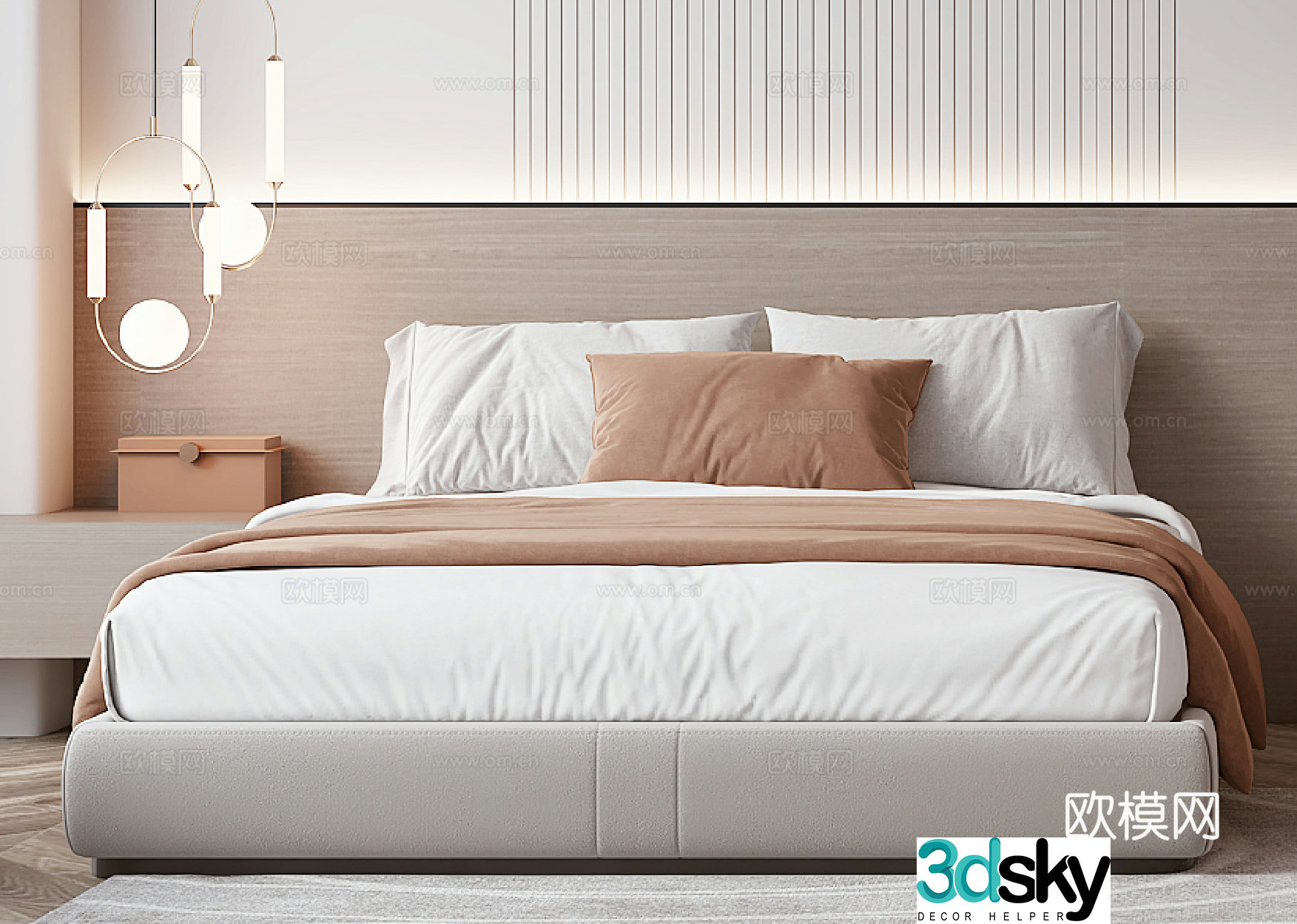Modern double bed hotel bed 3d model
