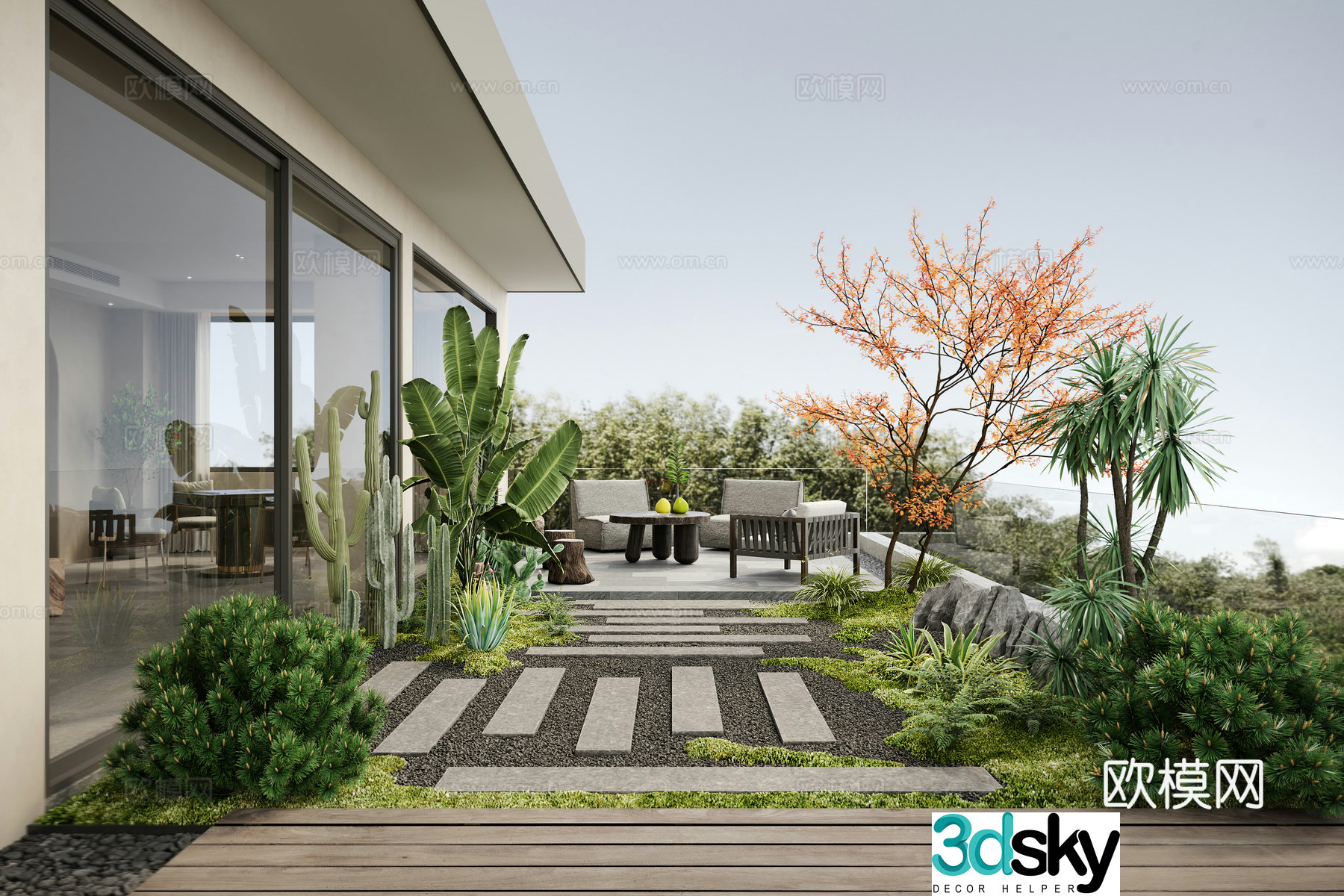 Modern terrace roof garden 3d model