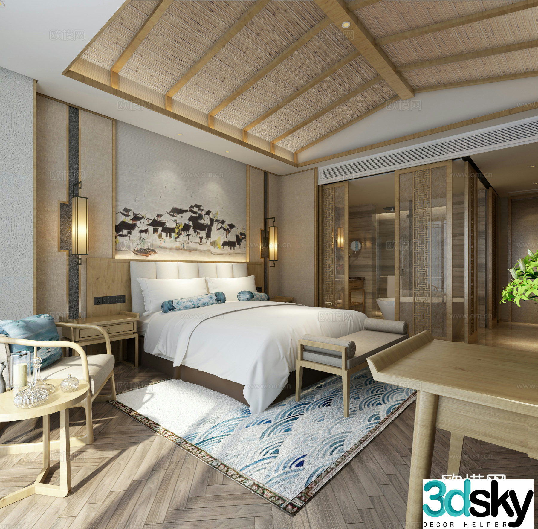 New Chinese style hotel room 3d model