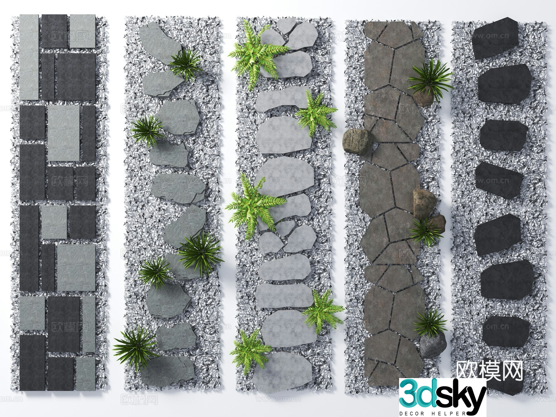 Modern Tingbu old slate tourist trail gravel block 3D model