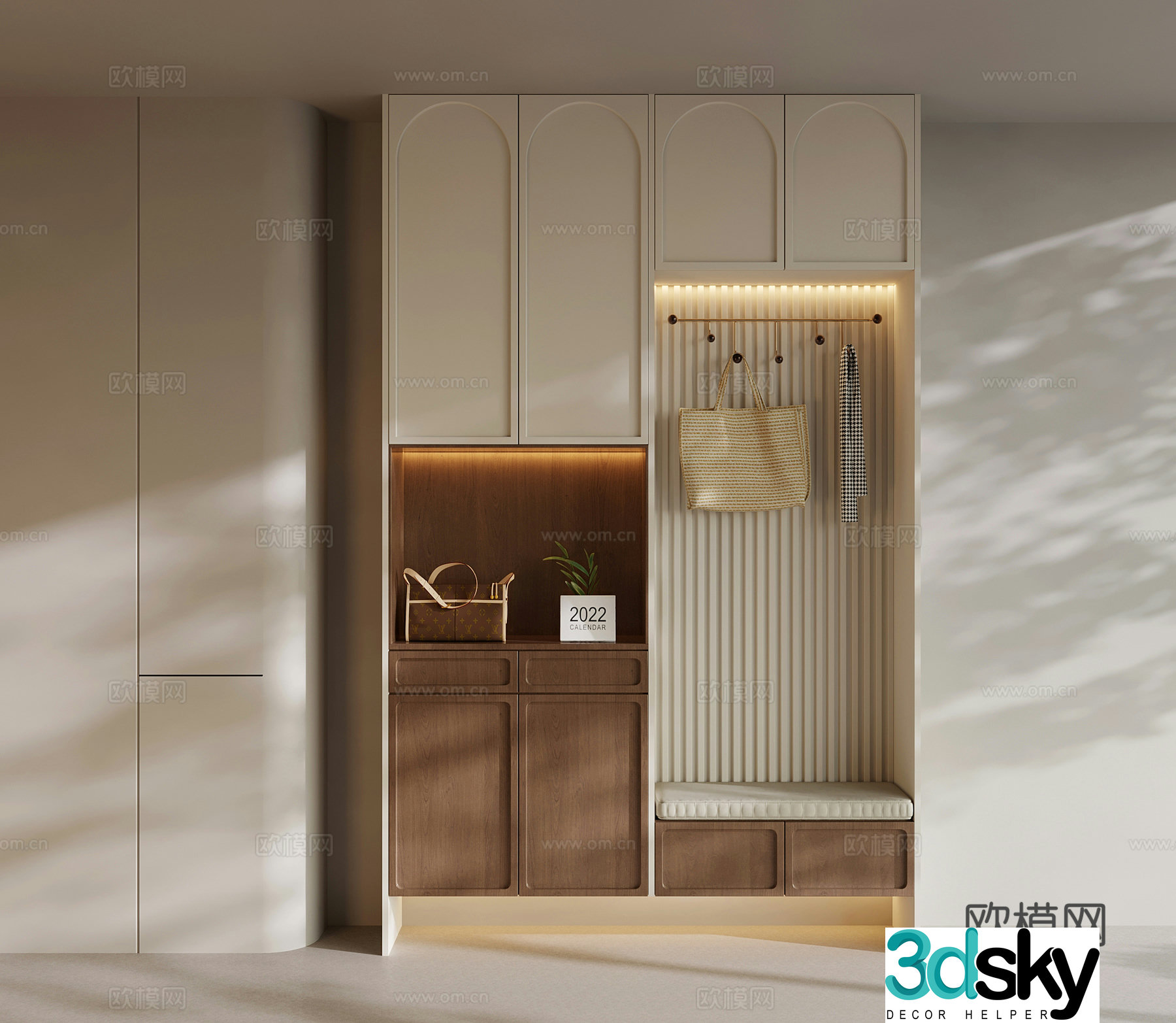 Medieval style entrance shoe cabinet 3D model