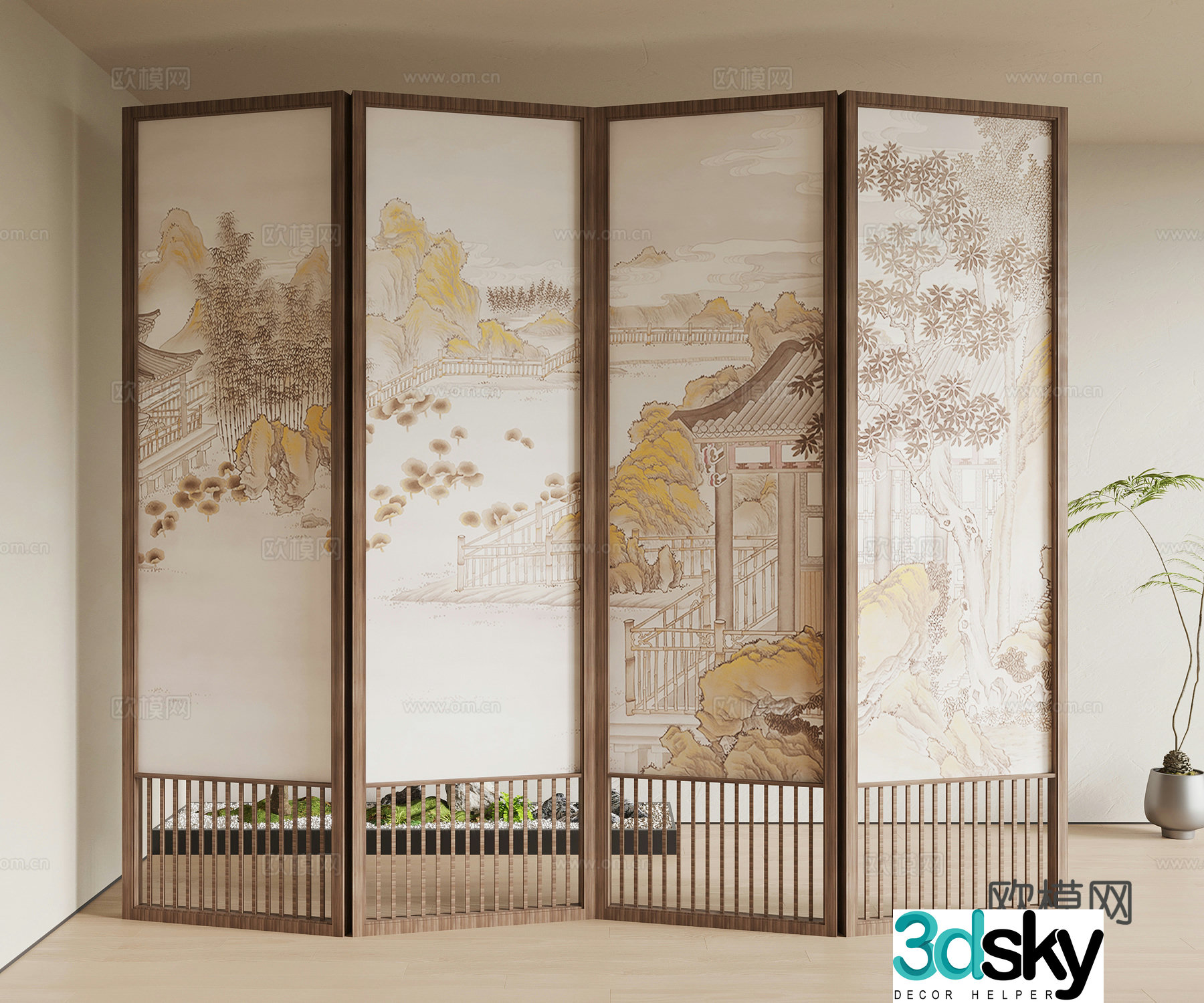New Chinese style screen partition 3D model