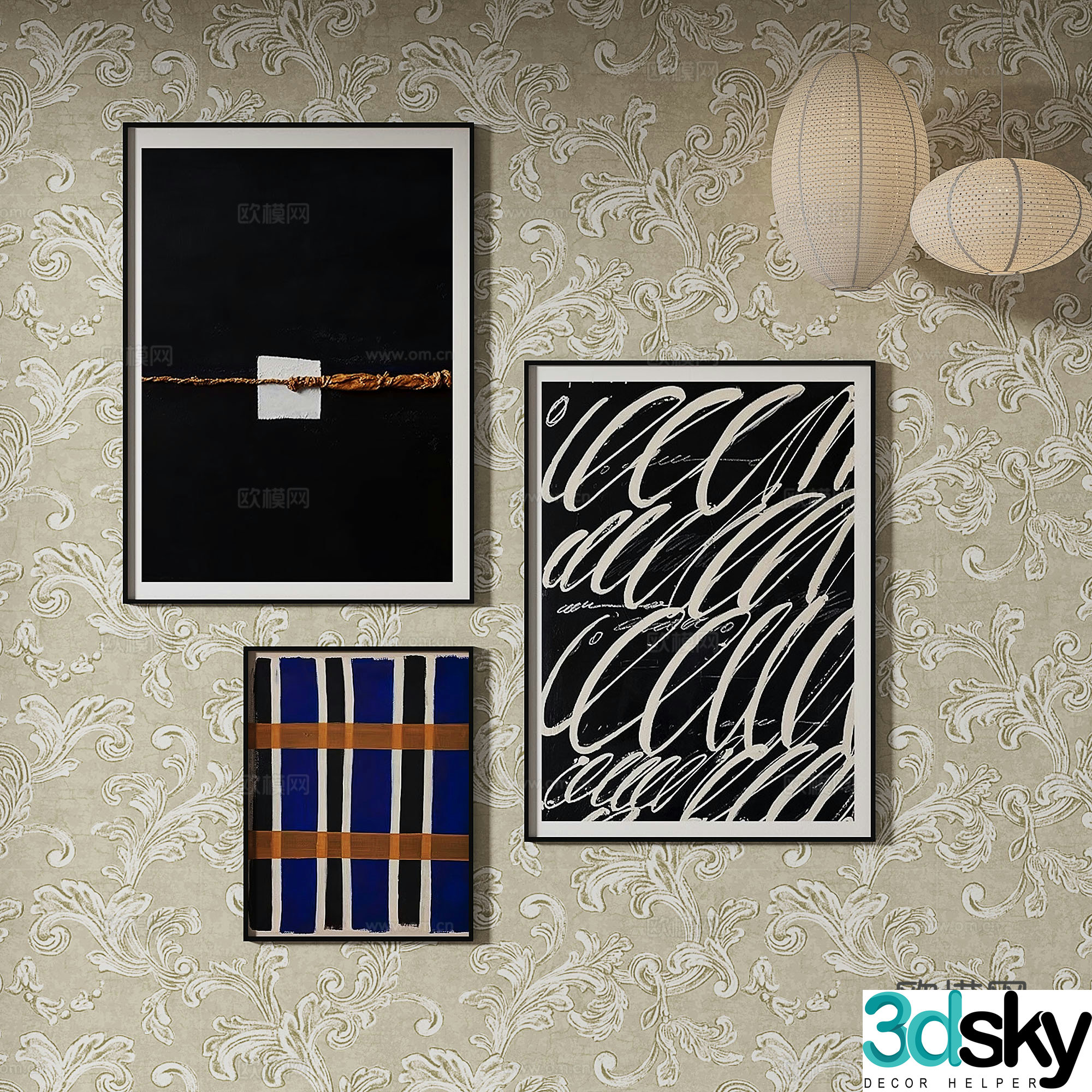 Simple European abstract painting decorative painting 3d model