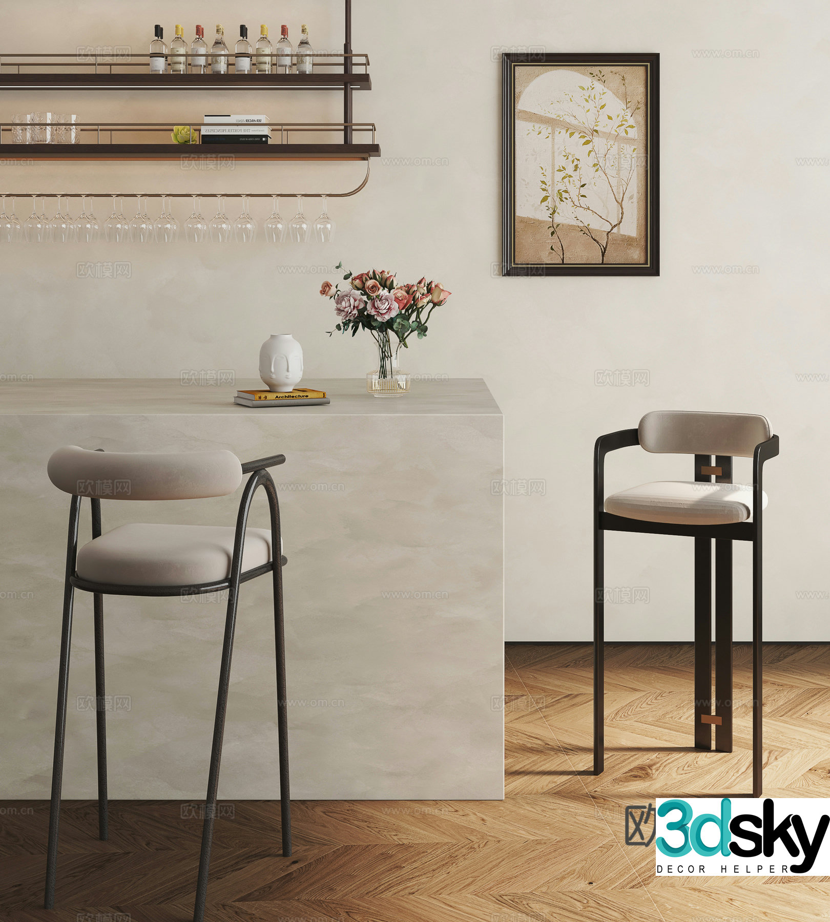 Medieval style bar stool bar chair bar table 3D model