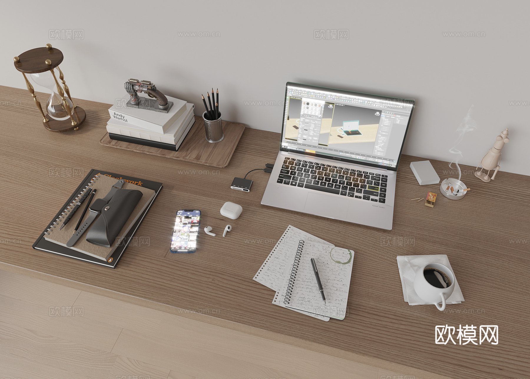 Modern desk ornaments notebook books 3d model