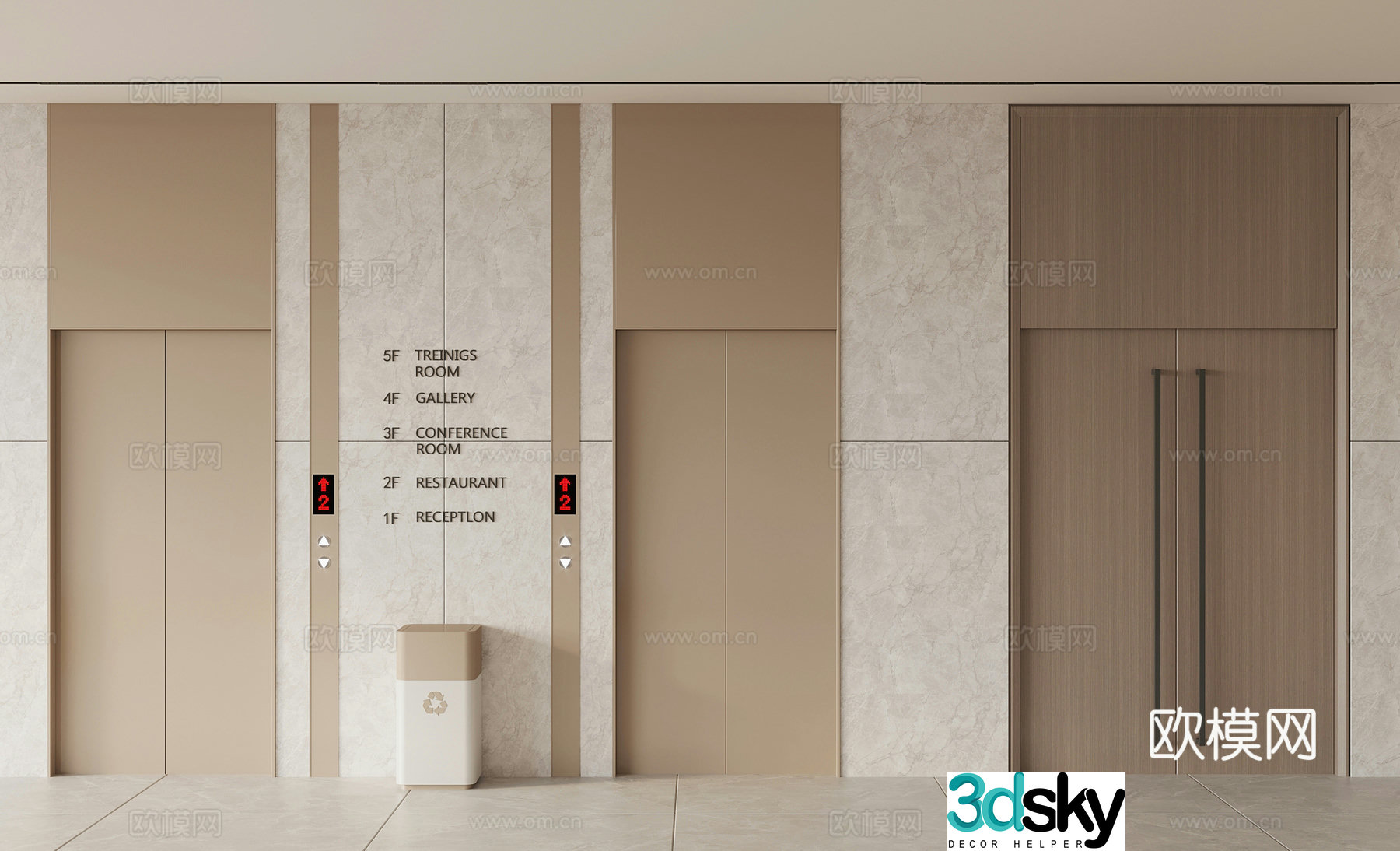 Modern elevator hall 3d model