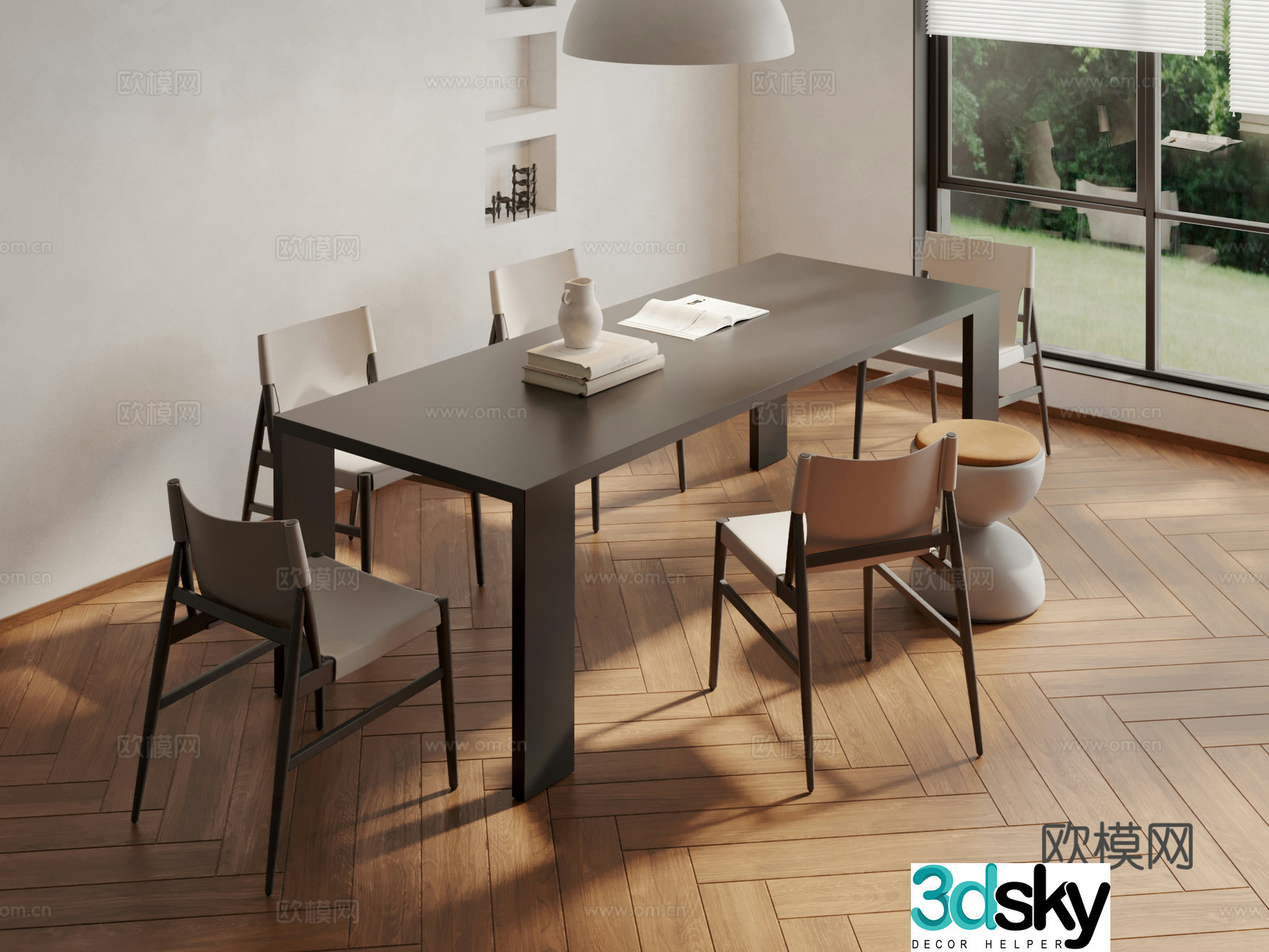 Modern dining table and chairs 3d model