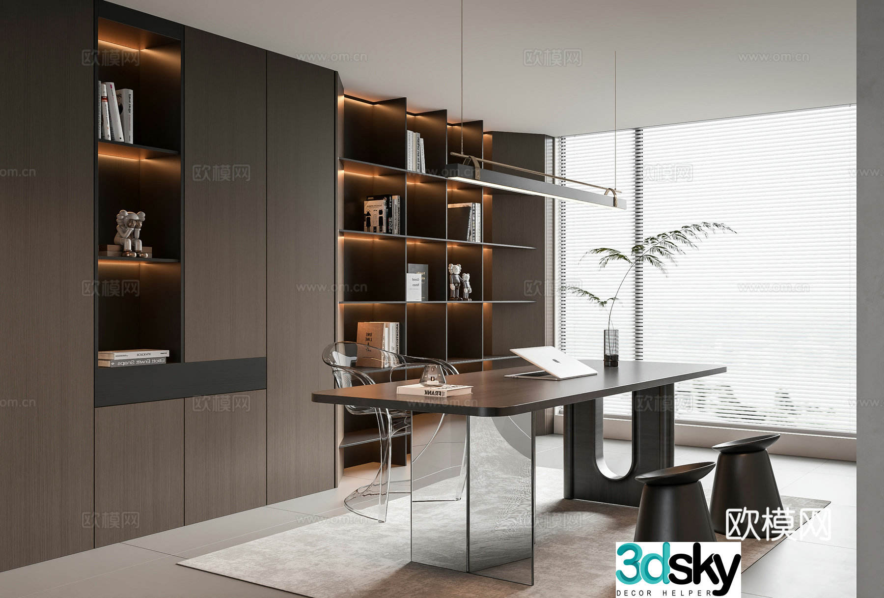 Modern study room 3d model