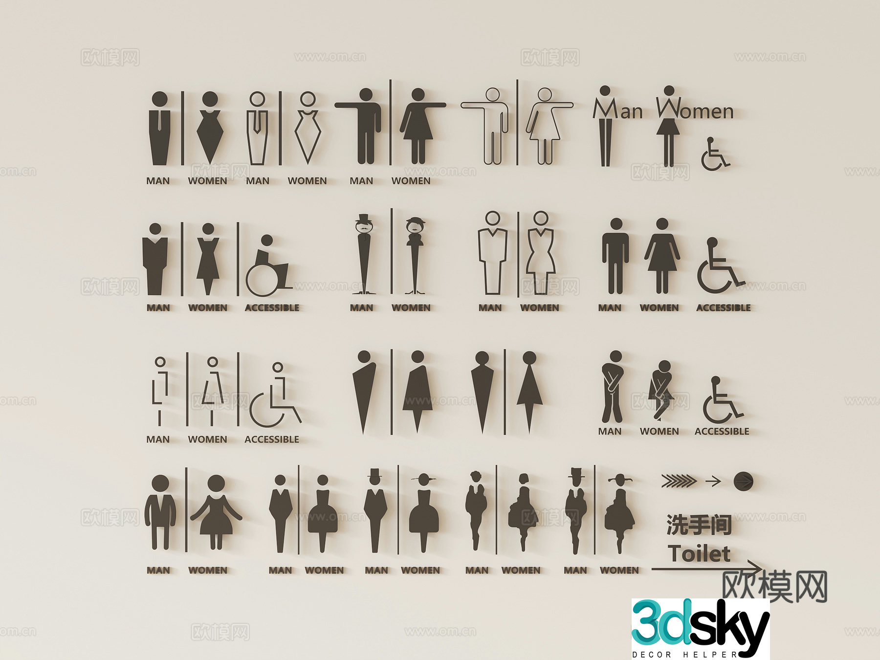 Modern bathroom signage guide sign instructions 3d model