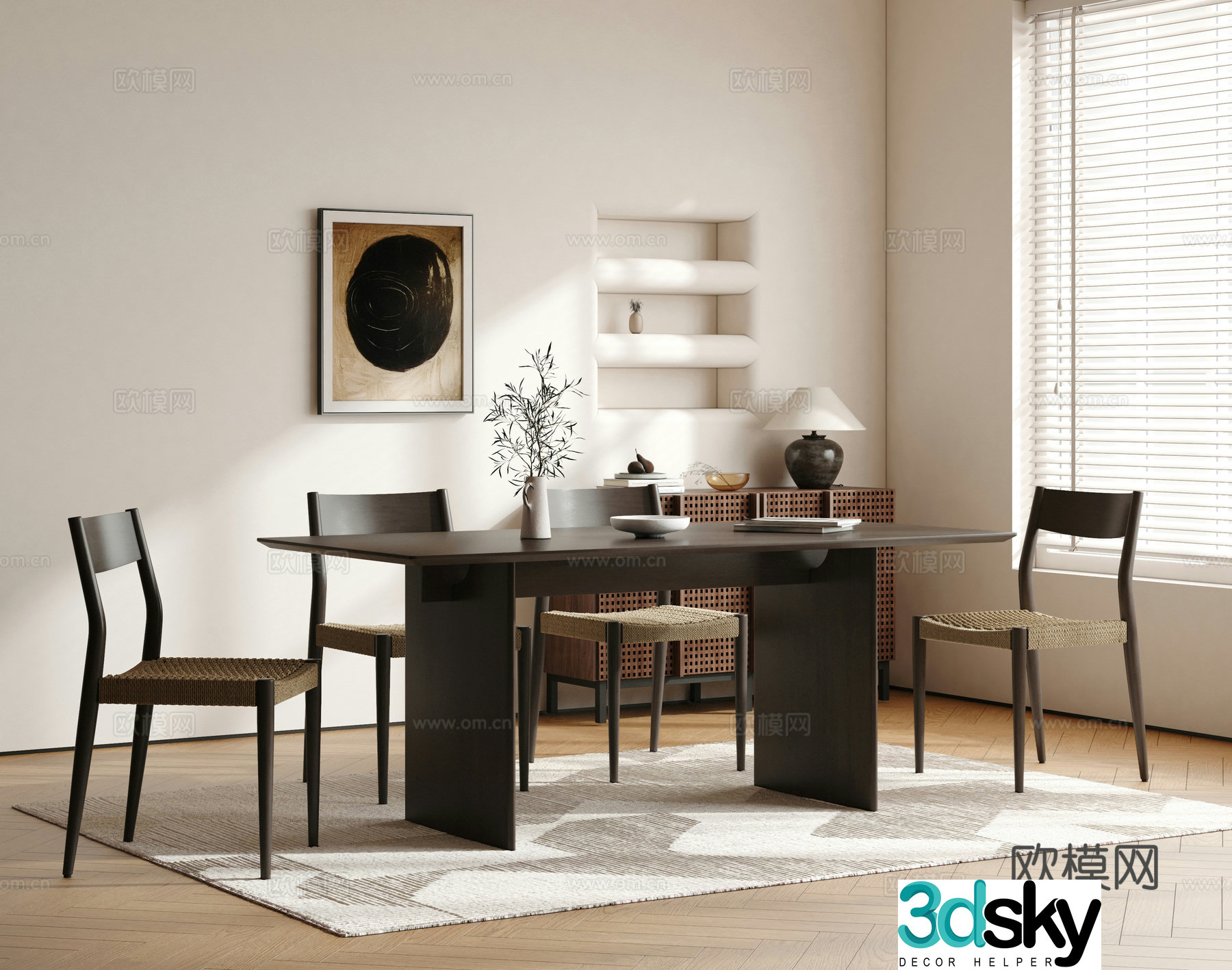 Medieval style dining table and chairs 3d model