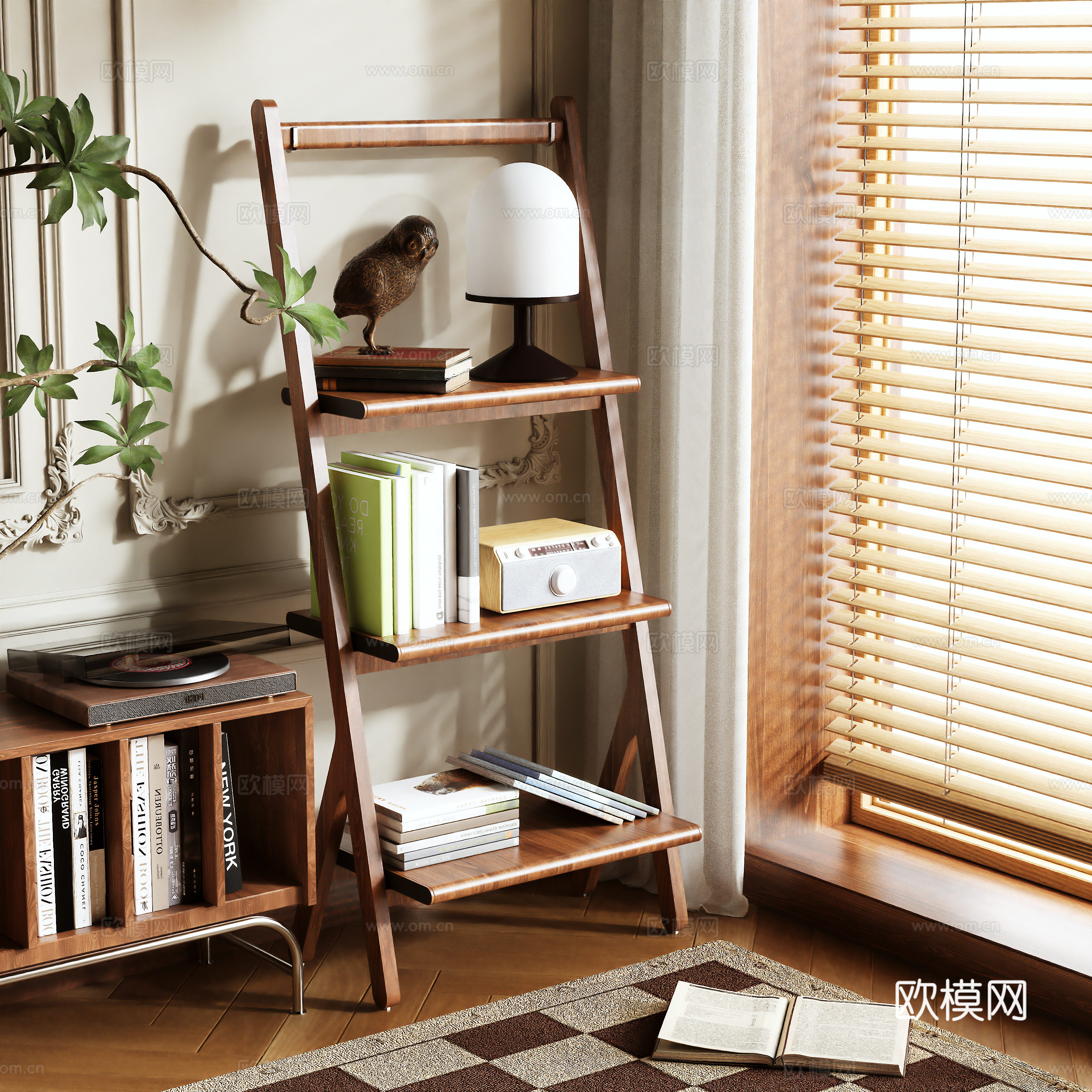 Medieval style bookshelf shelf 3d model