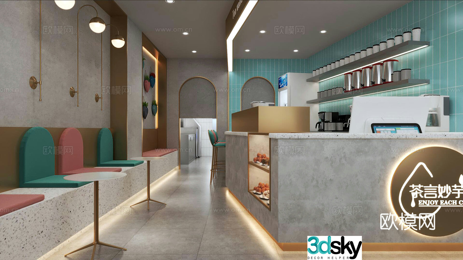 Modern milk tea shop 3d model