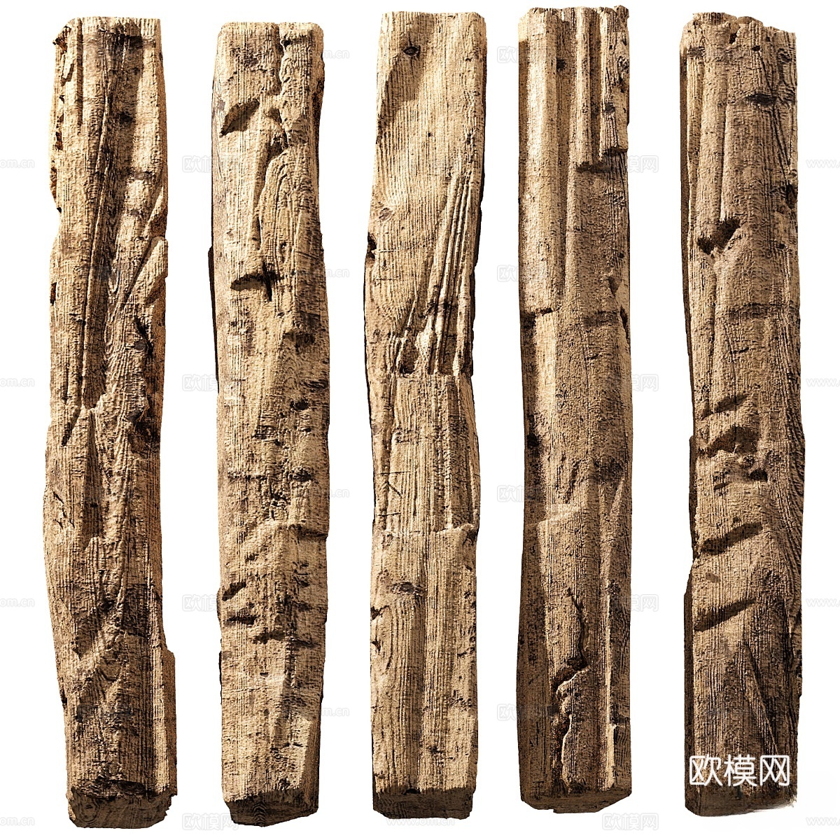 New Chinese style pillar old wood old wood 3d model