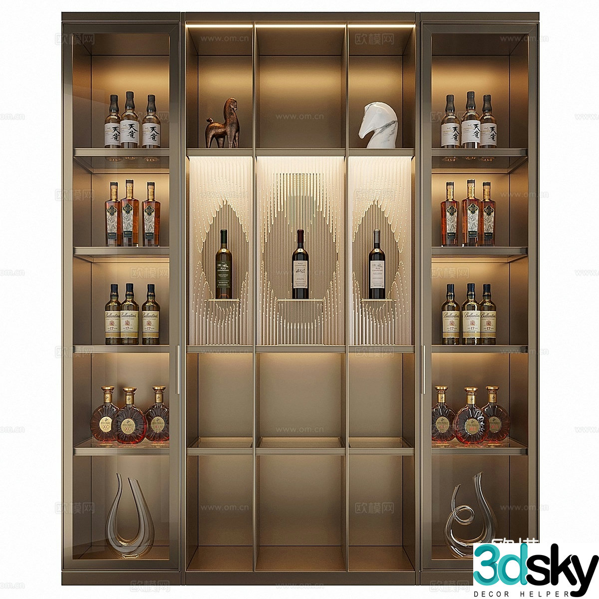 New Chinese style metal wine cabinet decorative cabinet 3D model