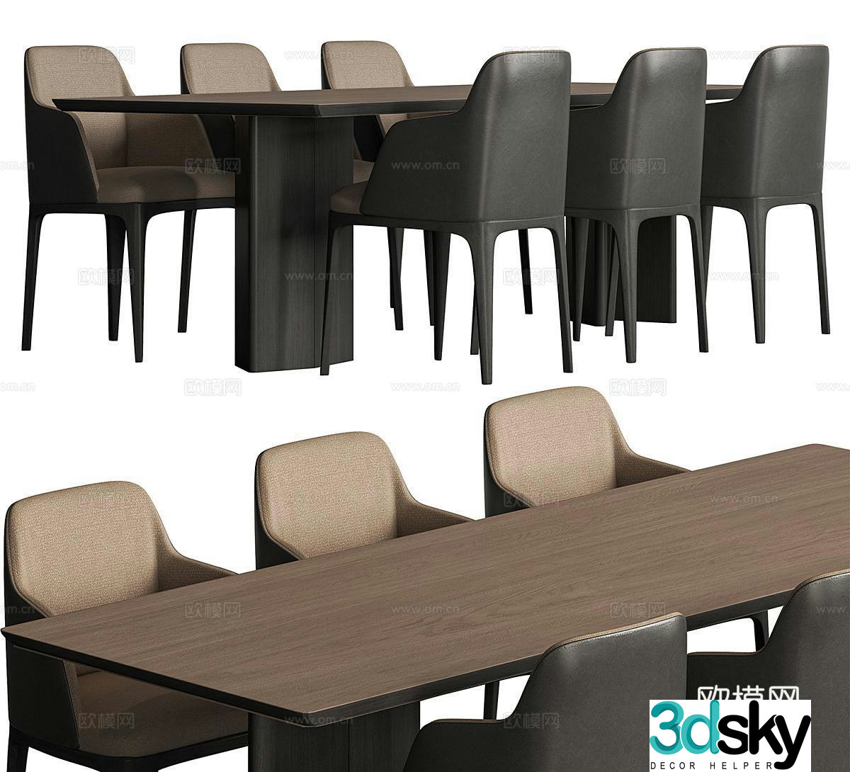 Italian dining table and chairs rectangular dining table 3d model