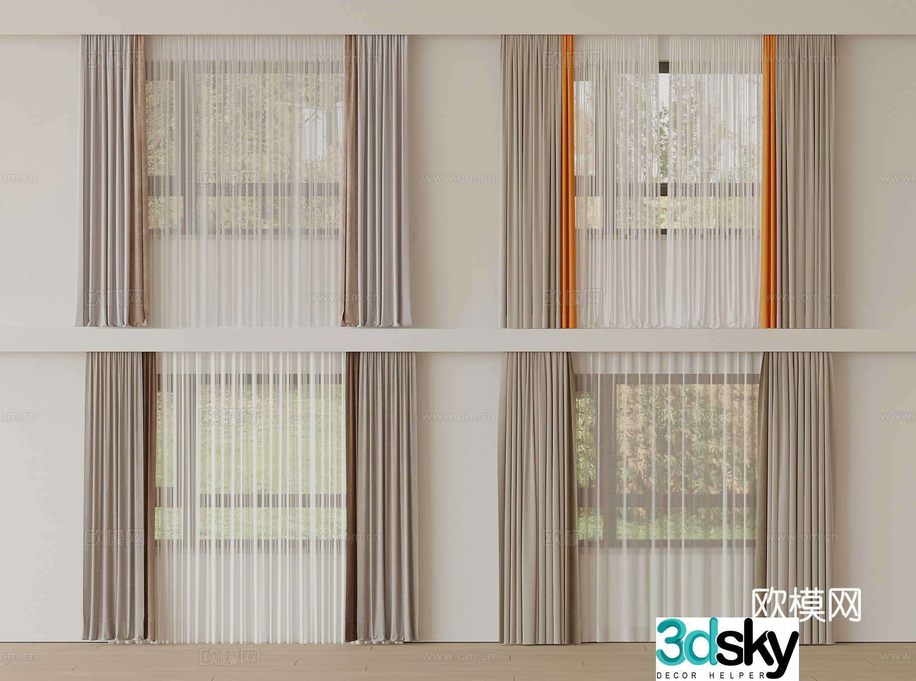 Modern curtains window screen 3d model