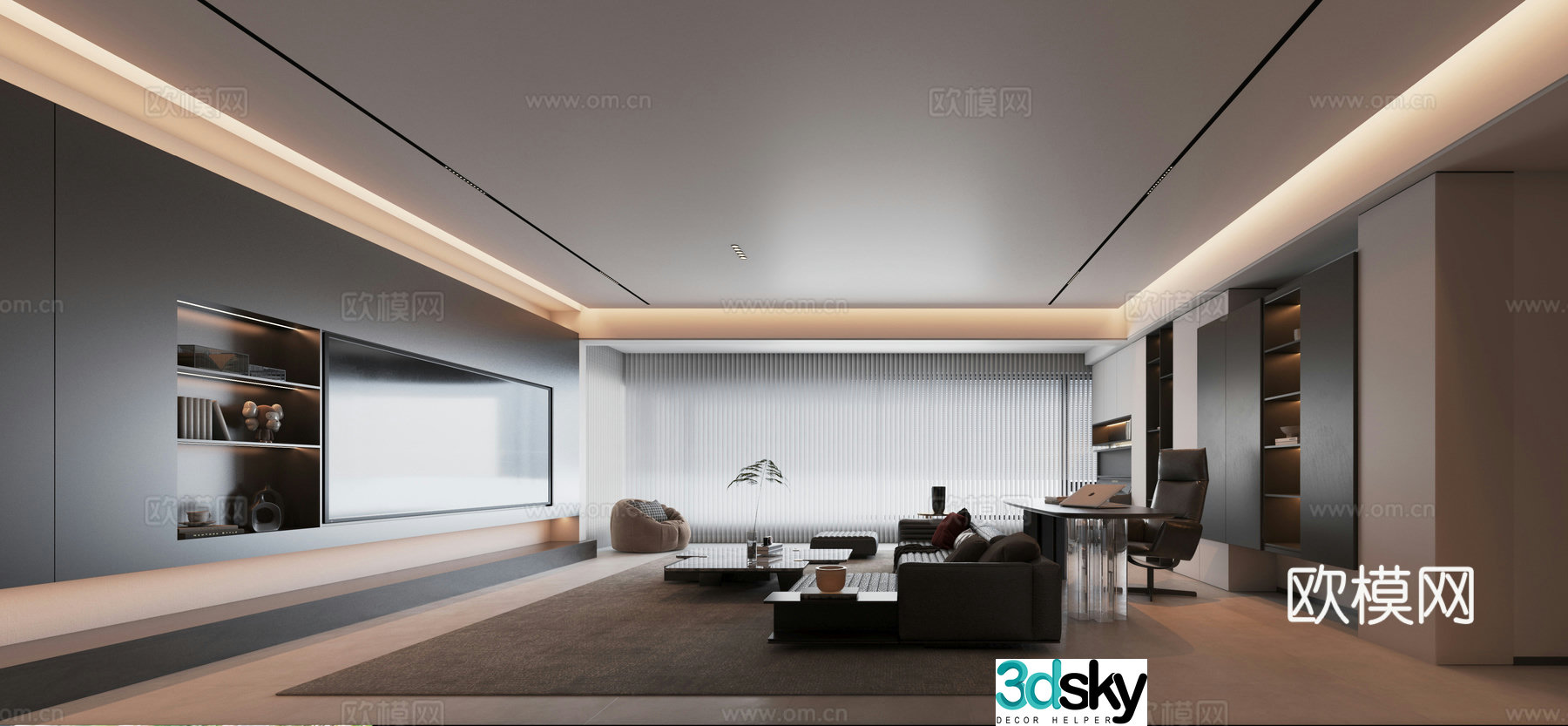Modern large flat floor living room 3D model