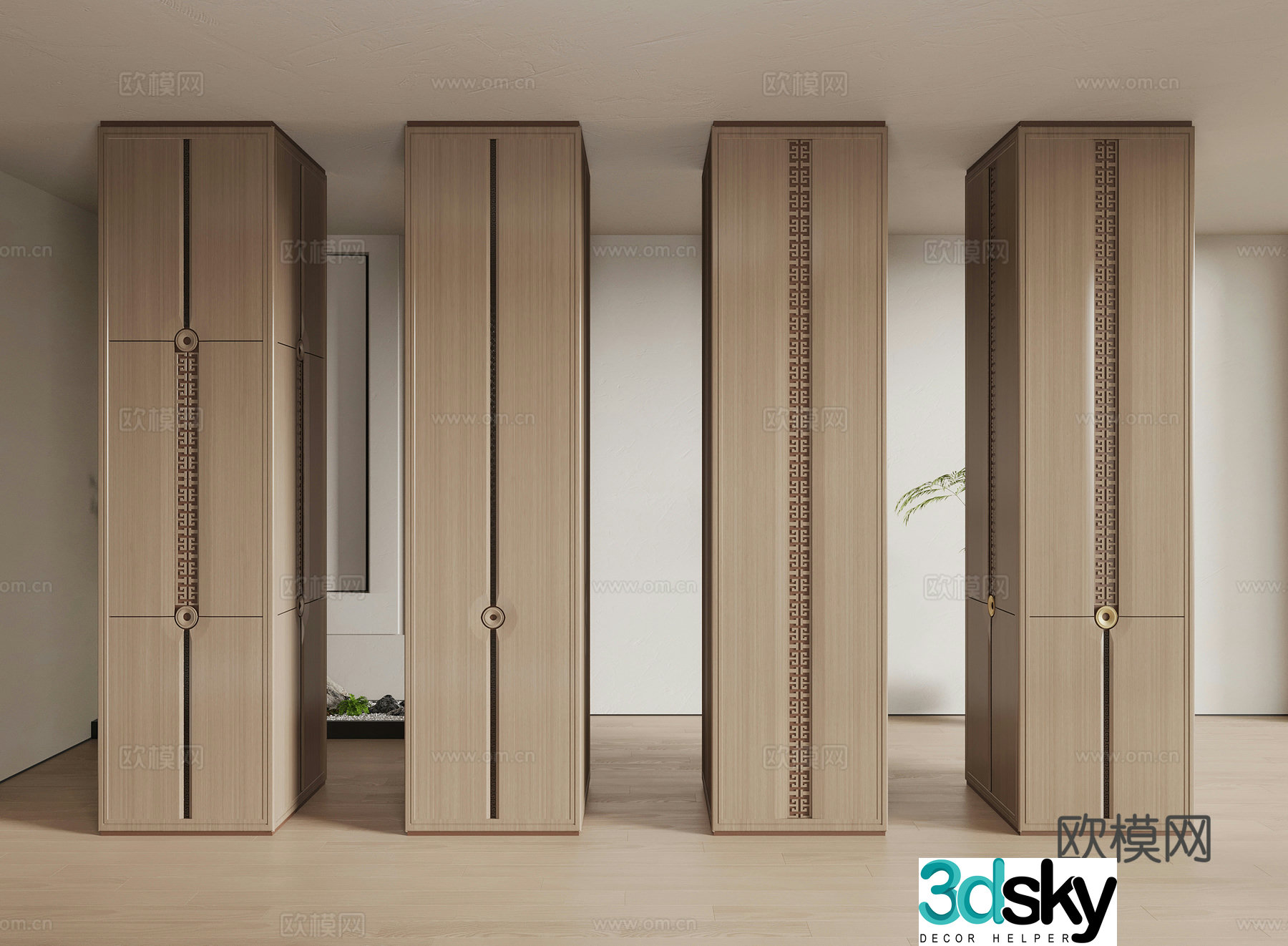 New Chinese style columns wrapped columns wainscoting wood veneer 3D model
