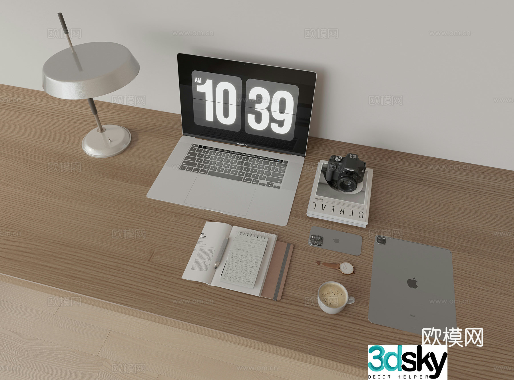 Modern desk accessories notebook desk lamp 3d model