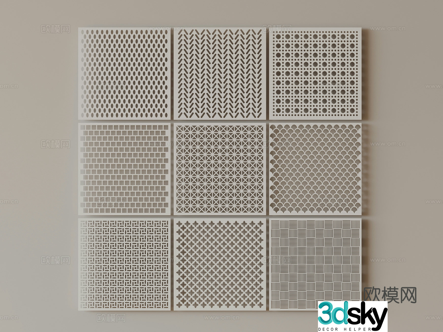 Modern wainscoting perforated board punched board aluminum plate 3d model
