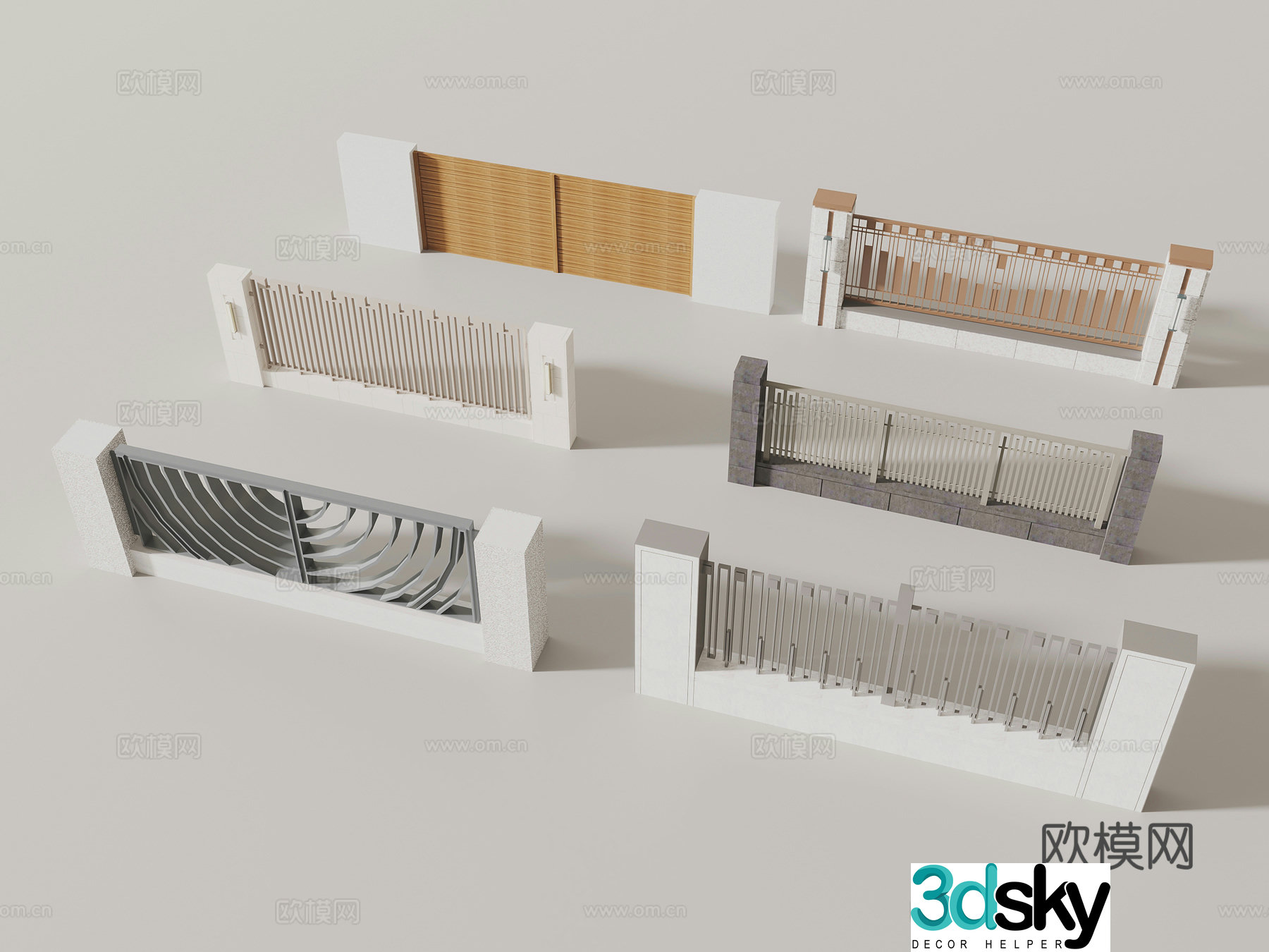 Modern wall fence railing handrail 3d model