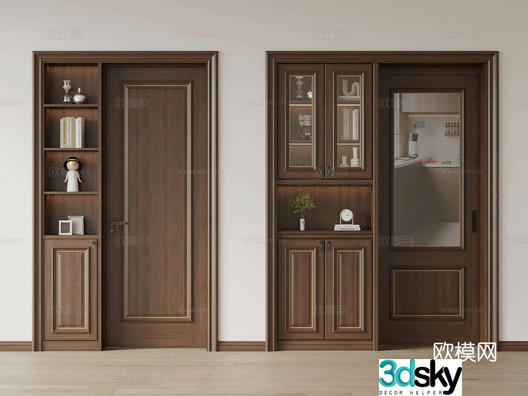 New Chinese style kitchen door sliding door door with cabinet 3d model