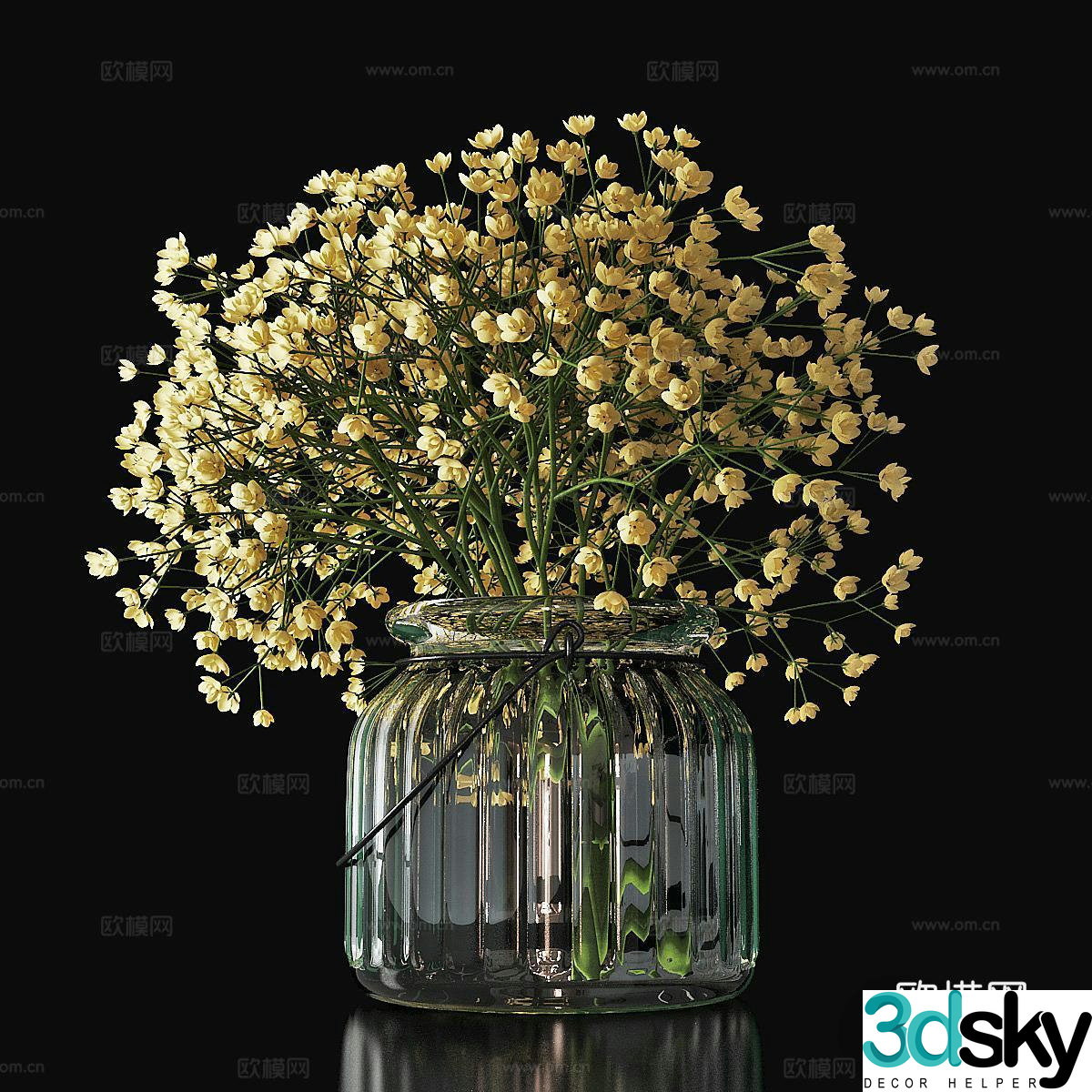 modern vase floral arrangement flowers 3d model