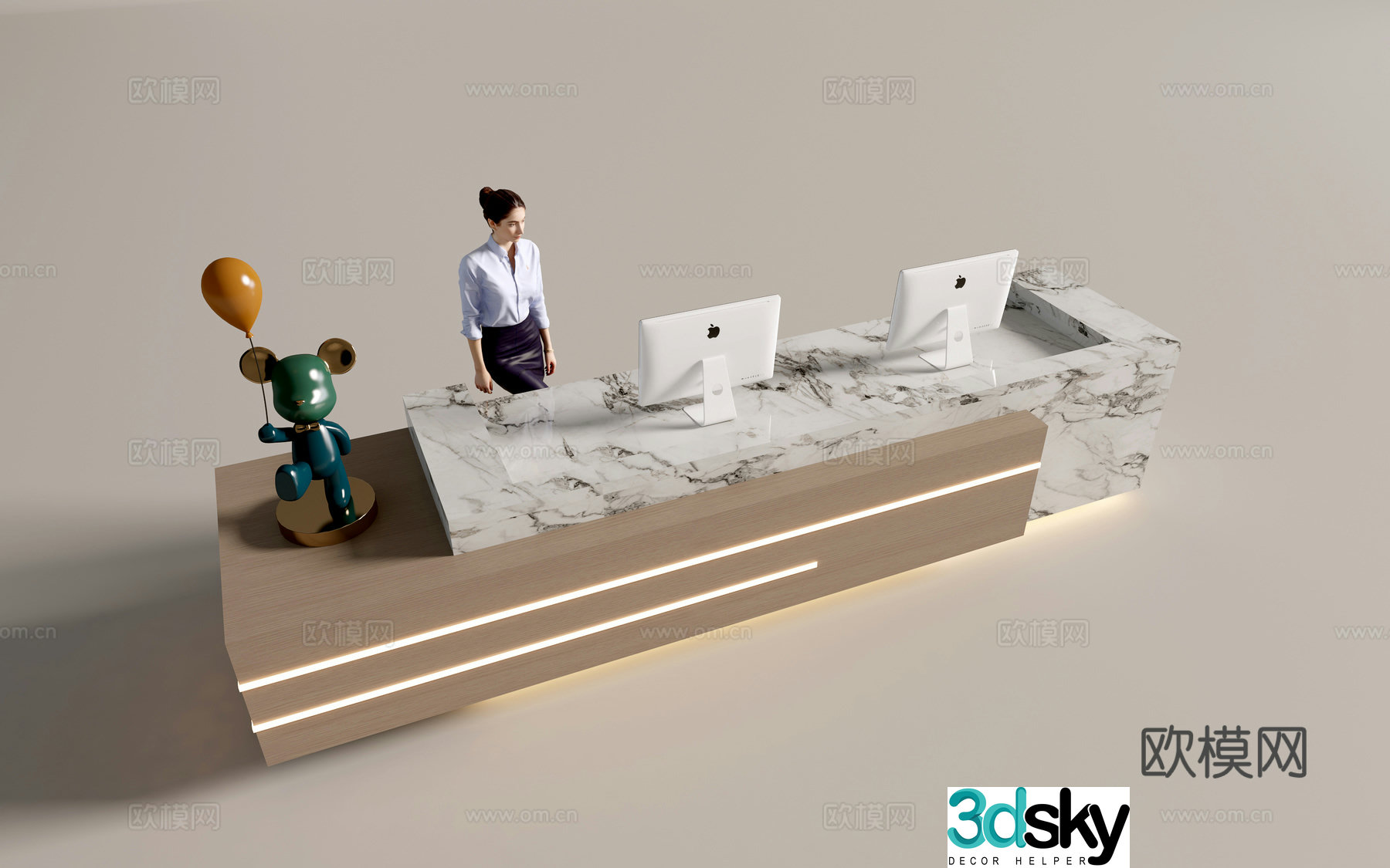 Modern company front desk reception desk service desk 3d model