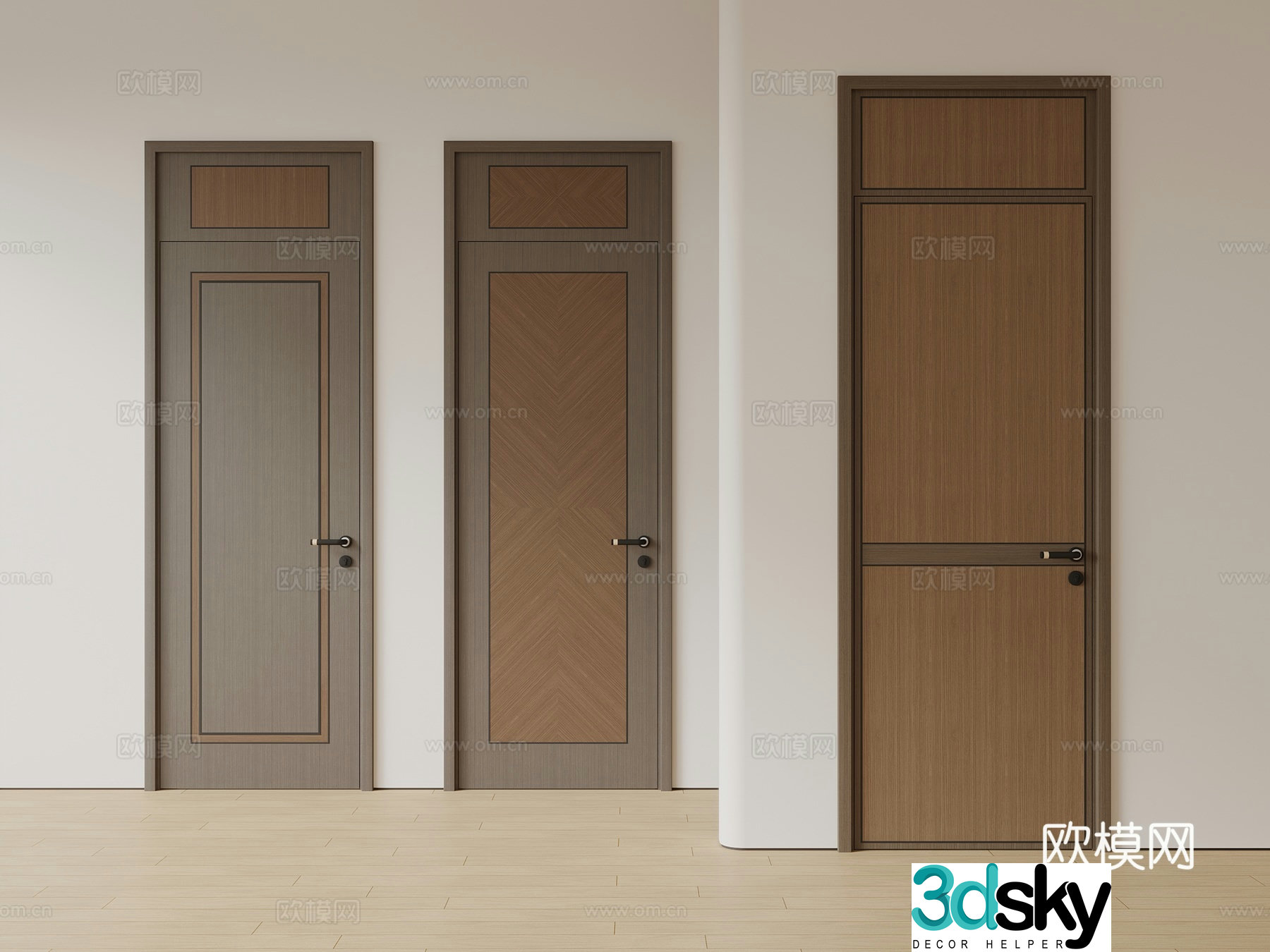 New Chinese style single door door through-ceiling door wooden door flat door 3D model