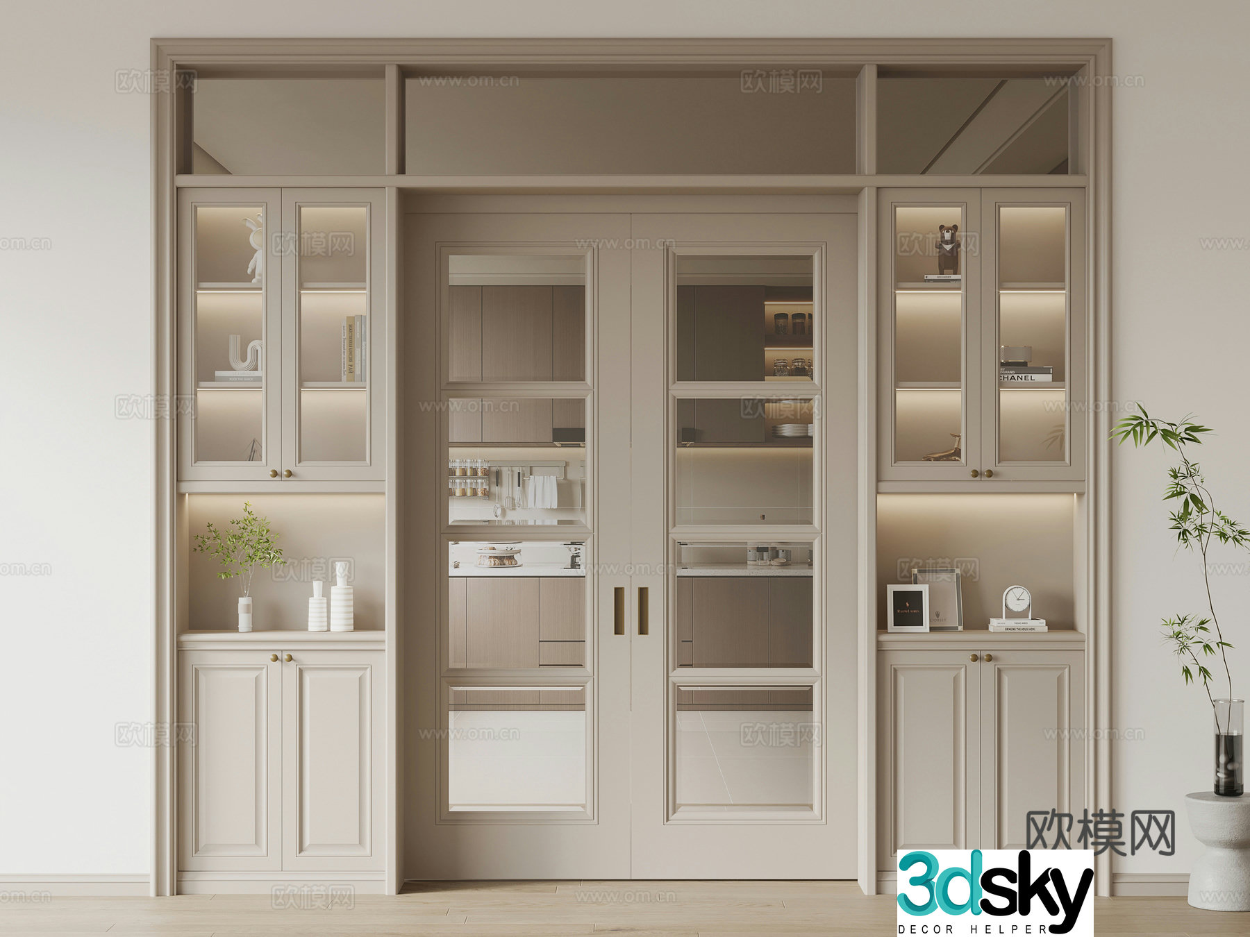 Simple European kitchen door sliding door door with cabinet pocket door 3d model