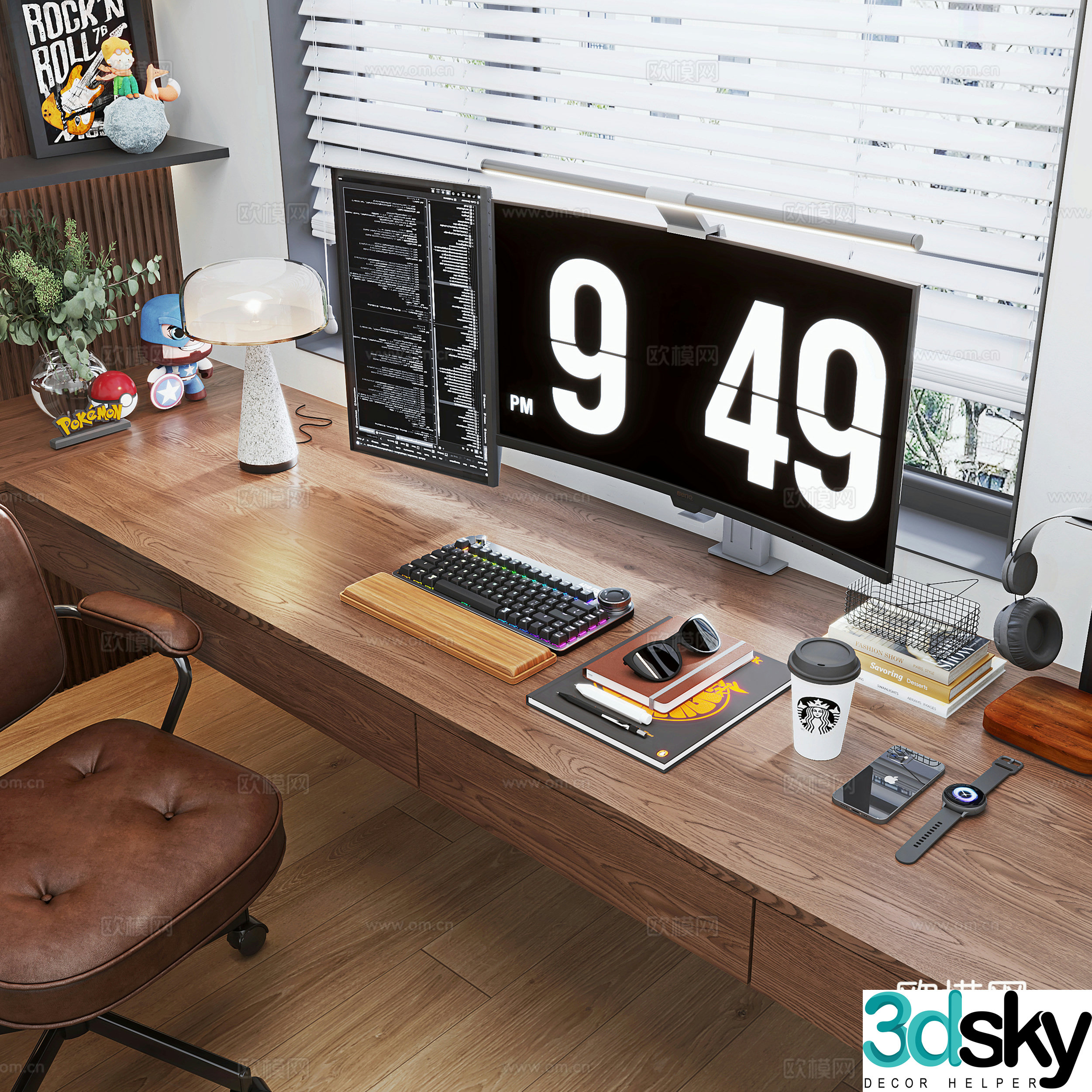 Modern computer screen keyboard desktop ornaments 3d model