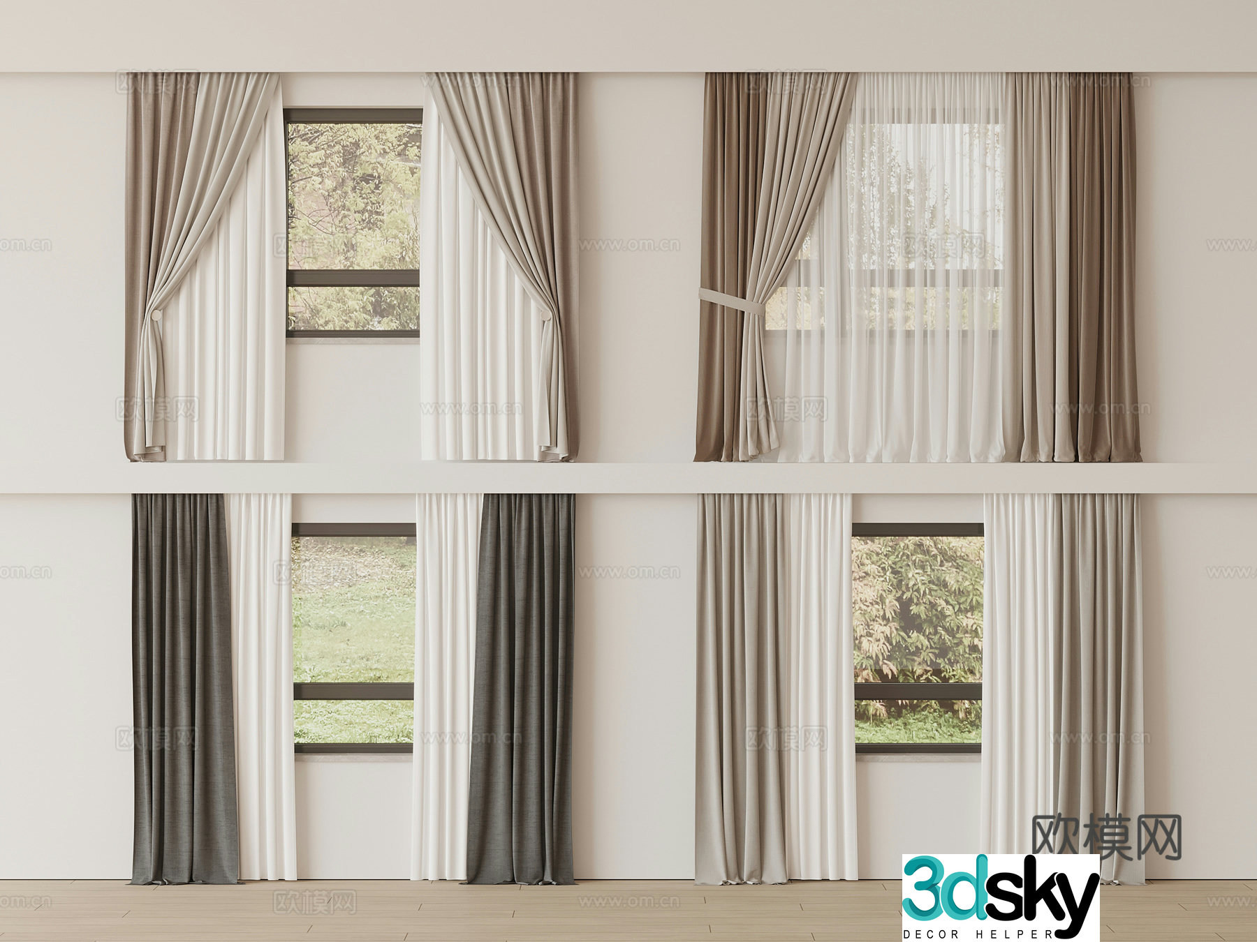 Modern curtains window screen 3d model