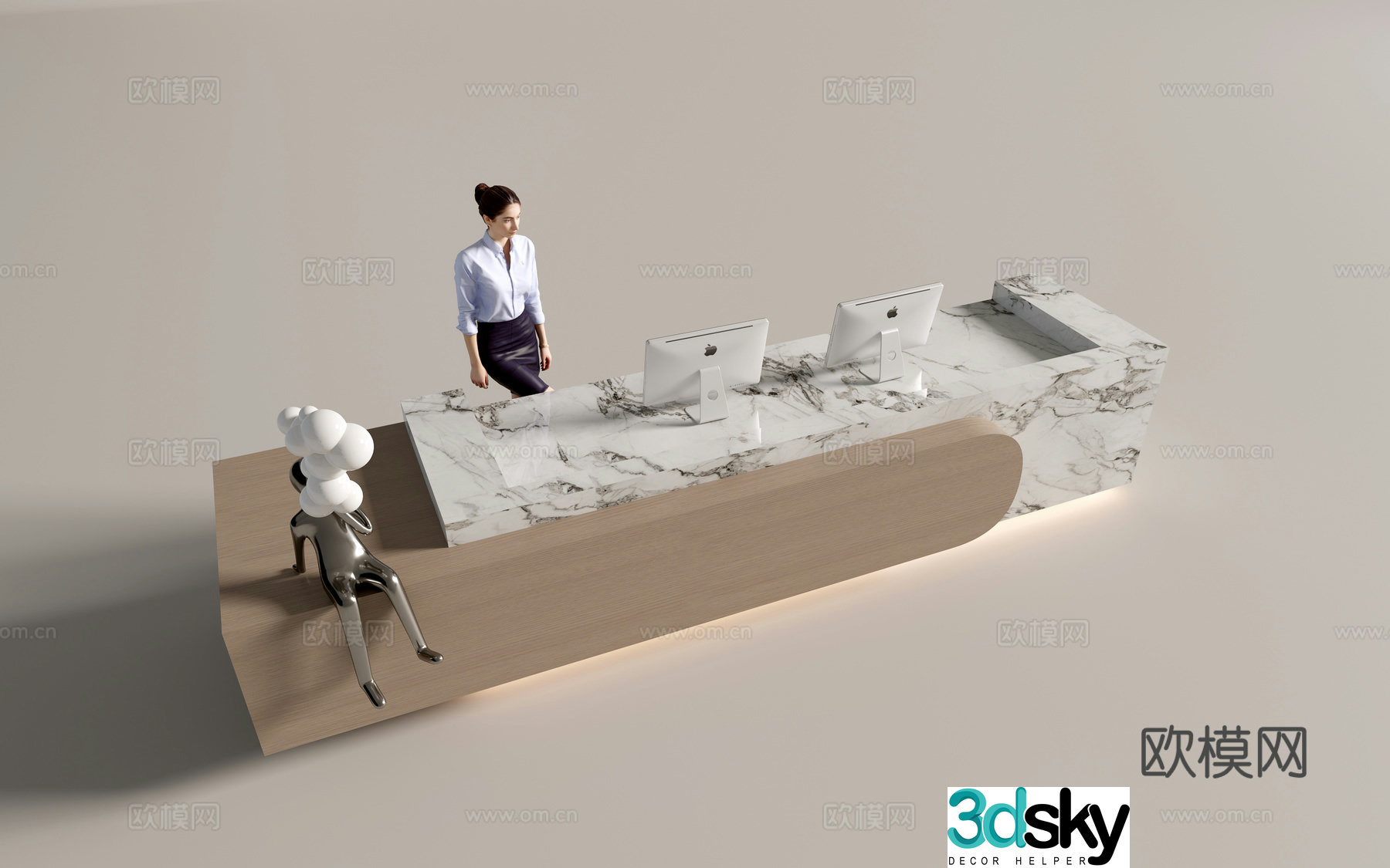 Modern company front desk reception desk service desk 3d model
