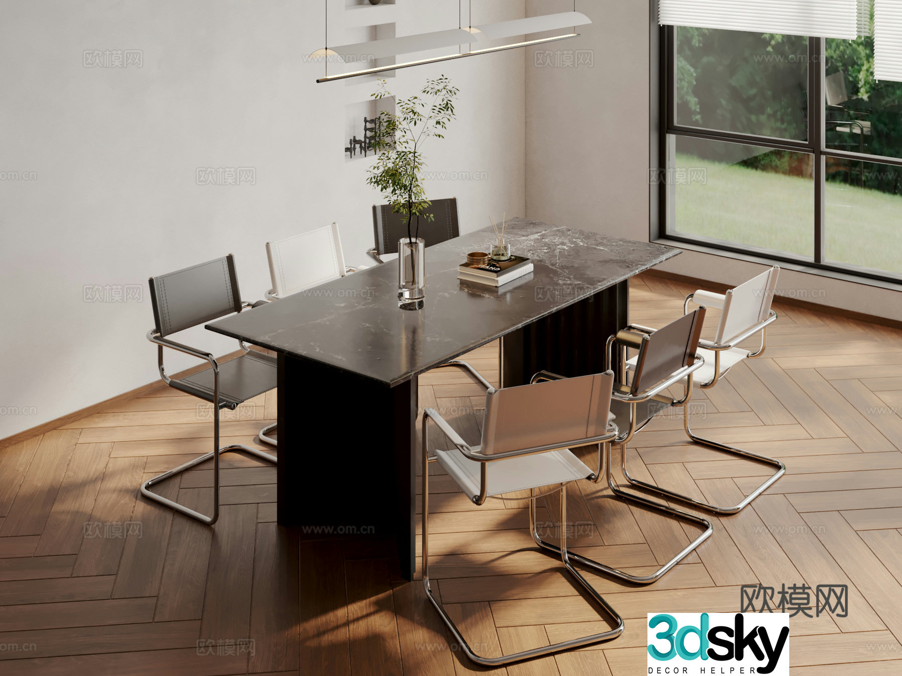 Modern dining table and chairs 3d model